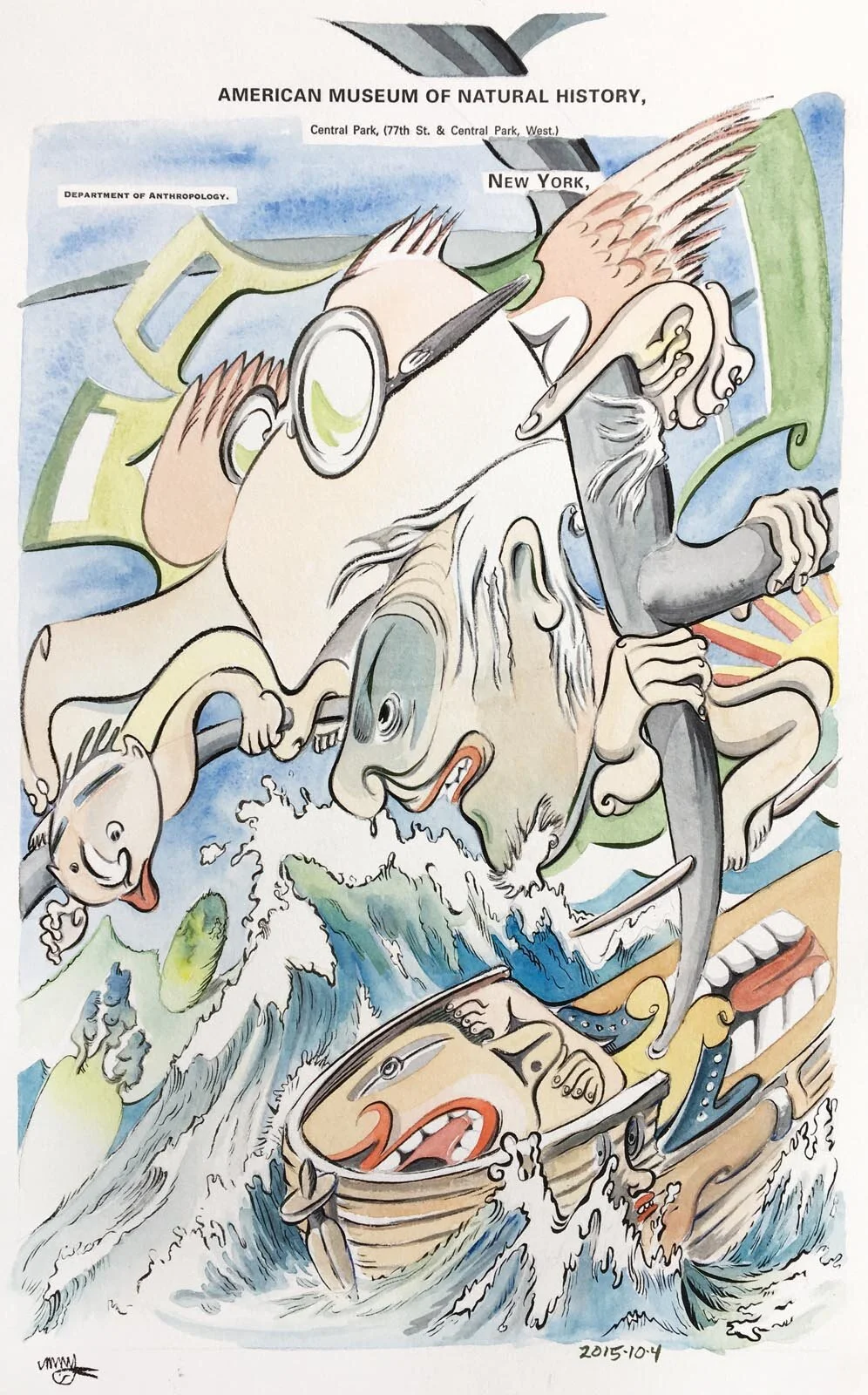 Michael Nicoll Yahgulanaas, "Maintaining", watercolour on paper, 45 x 28 cm.