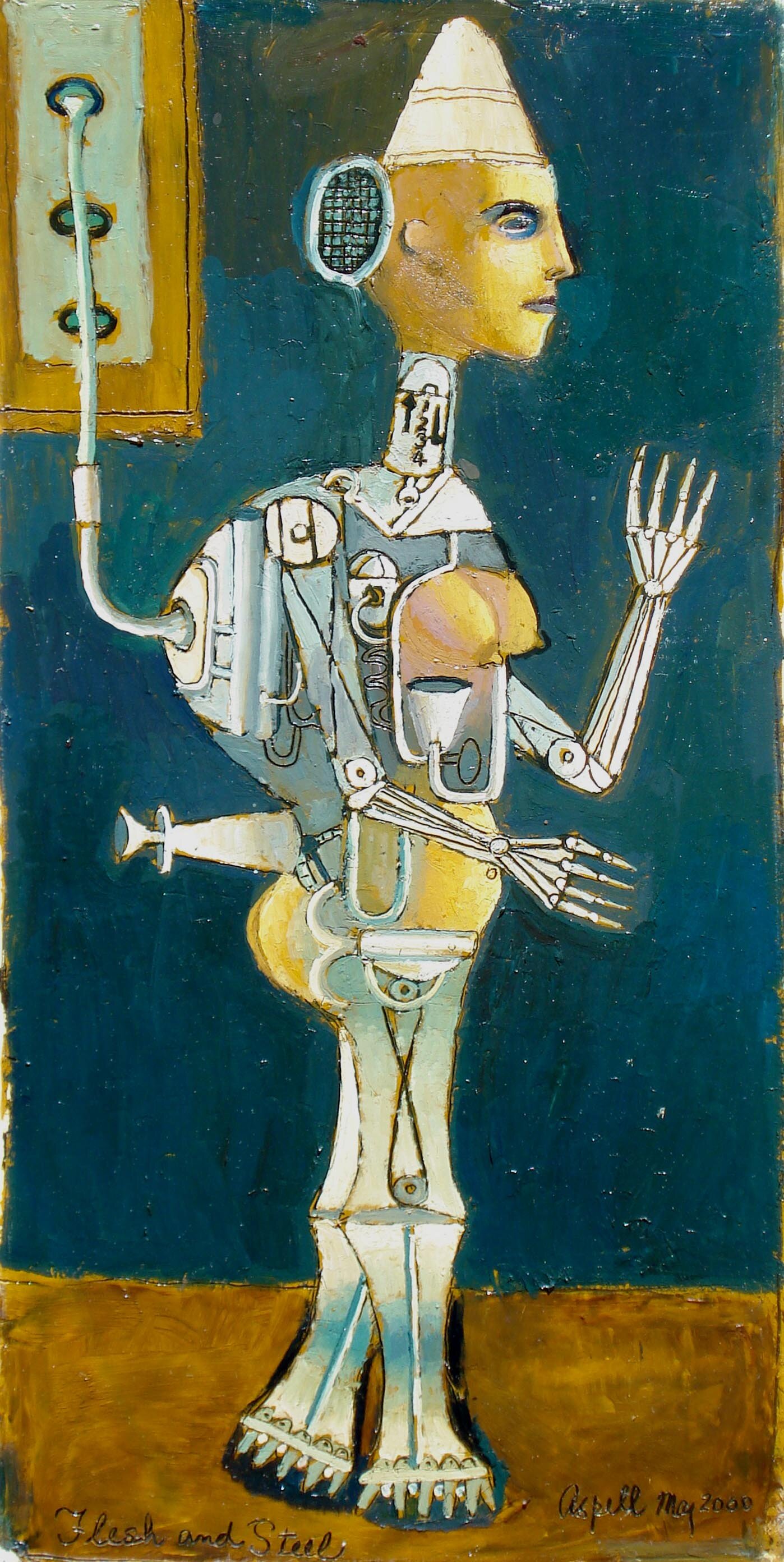 Peter Aspell, “Flesh and Steel”, oil on museum board, 23 x 14 inches.