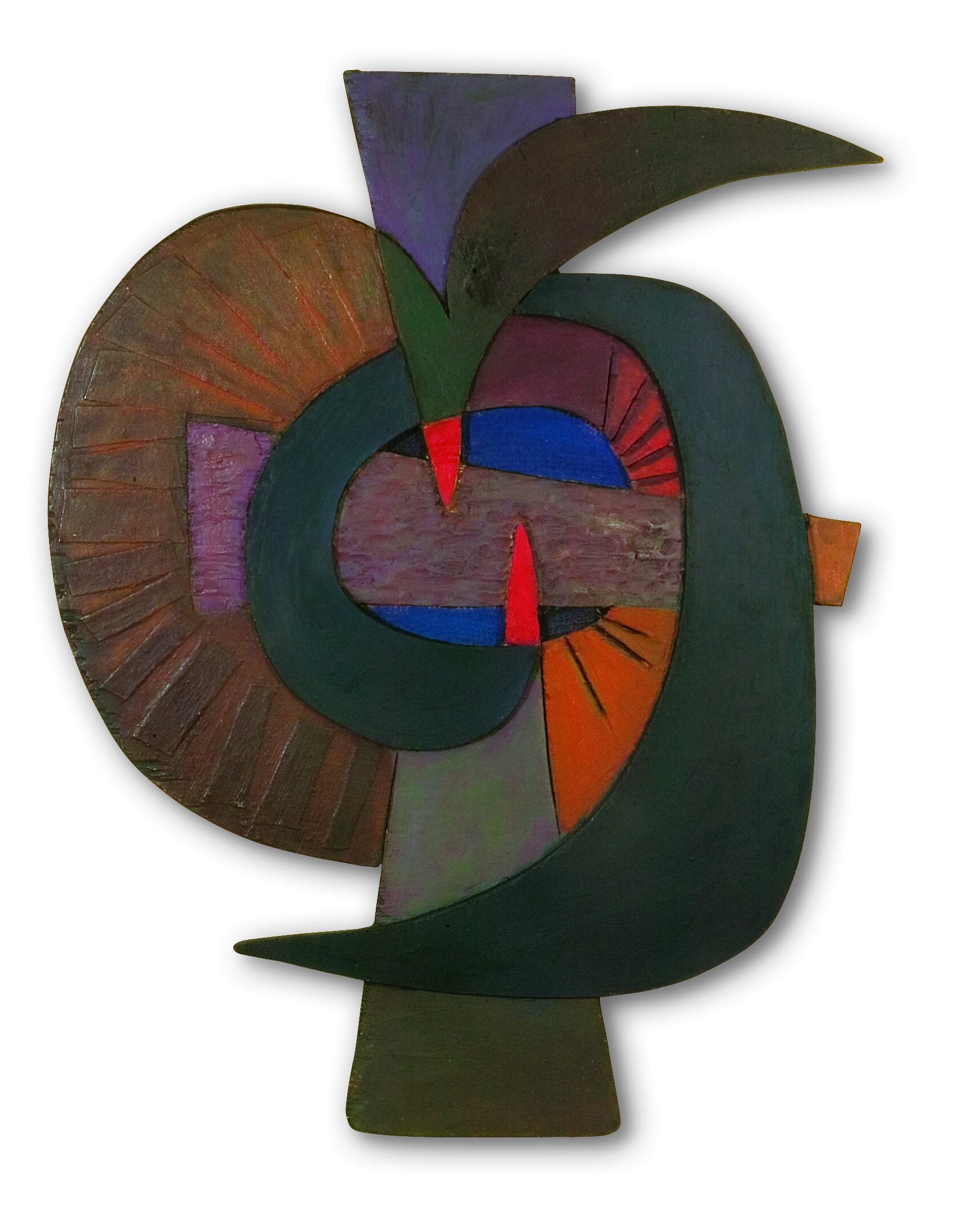 Sorel Etrog, “The Encounter”, 1959-60, oil on shaped panel, 33.5” x 25.5”.