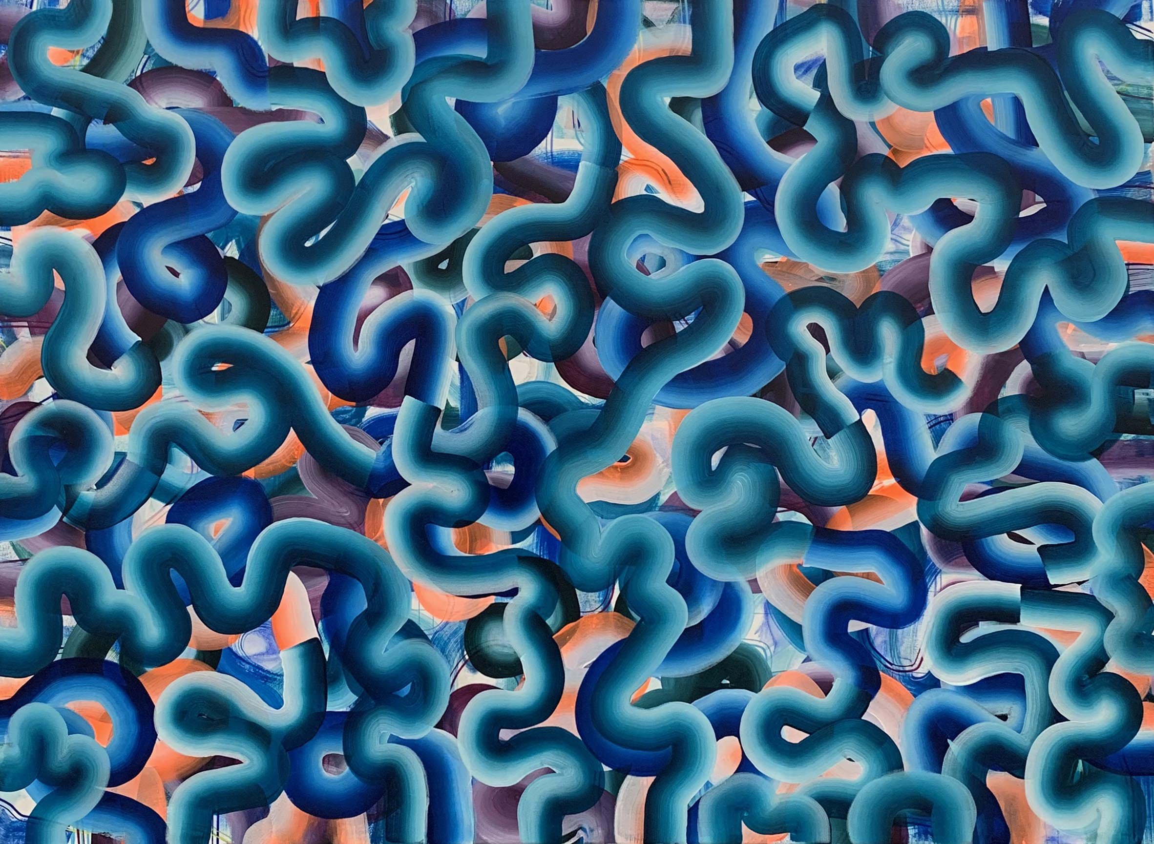 Bradley Harms, Totally Tubular, acrylic on canvas, 36 x 48 inches.