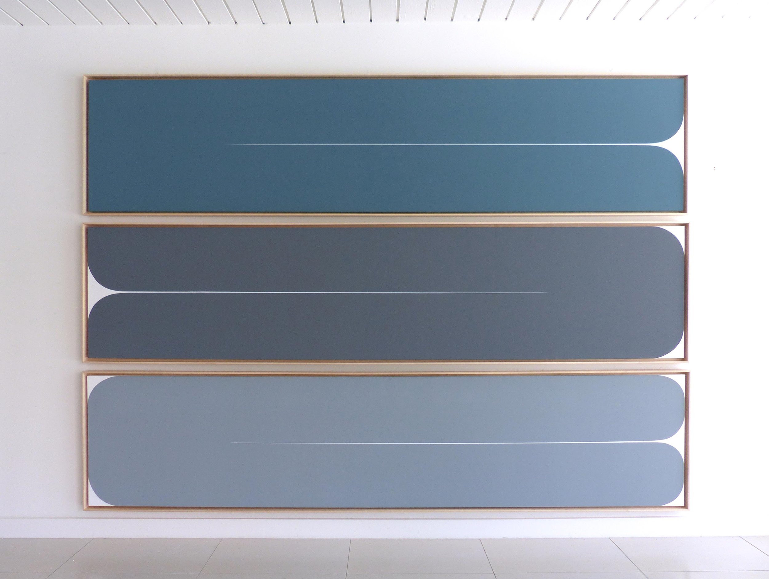 "Let Me Be the Rain … (After), (During), (Before)", 2024, acrylic on canvas, 25.5 x 110.5 inches each. SOLD.