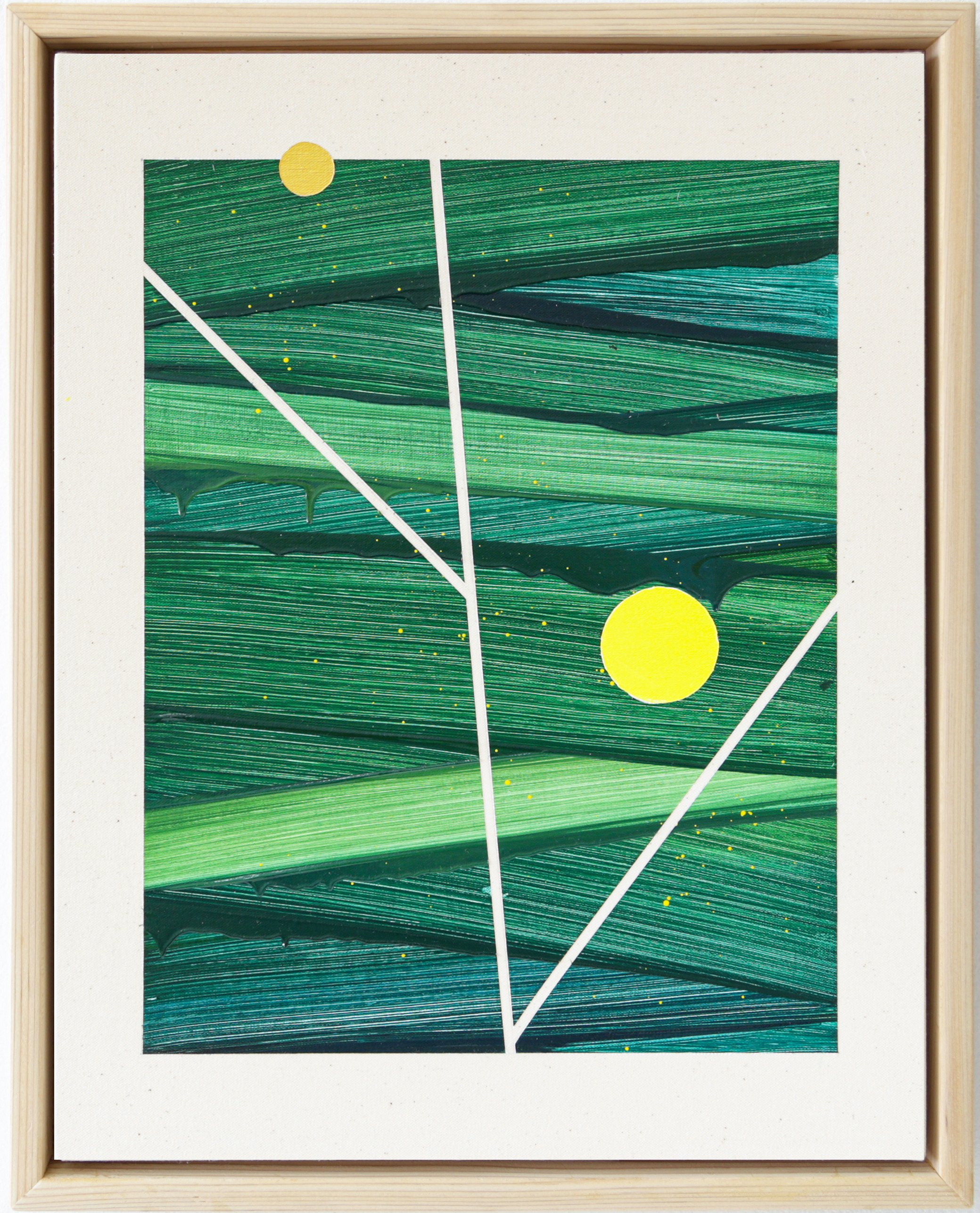 “Green Palette #16 - Summer Leaves”, 2023, oil and acrylic on canvas, 18 x 14 inches, 19.75 x 15.75 inches framed.