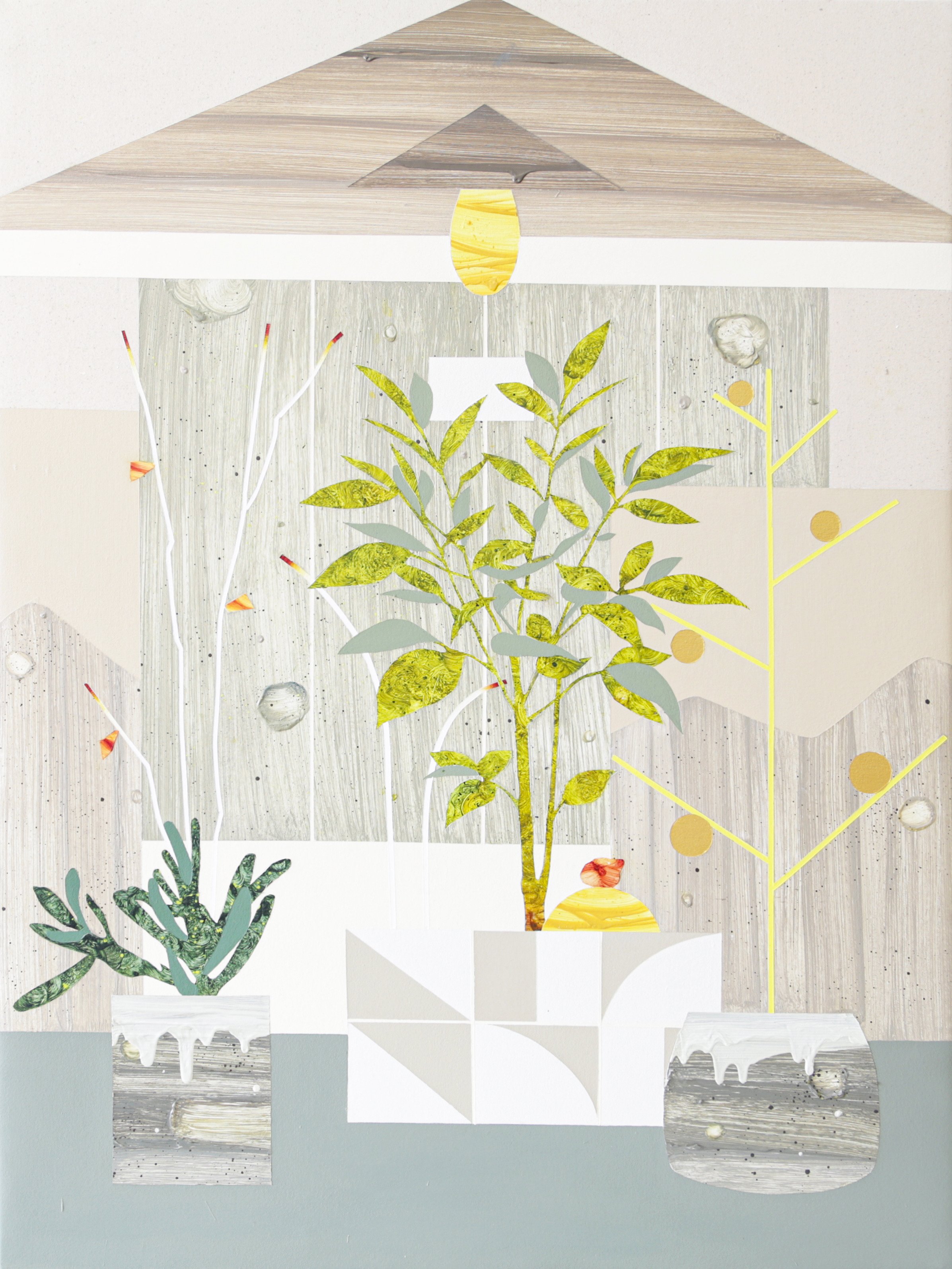 “Garden Harmonies - Home #4”, 2025, oil and acrylic on canvas, 40 × 30 inches.