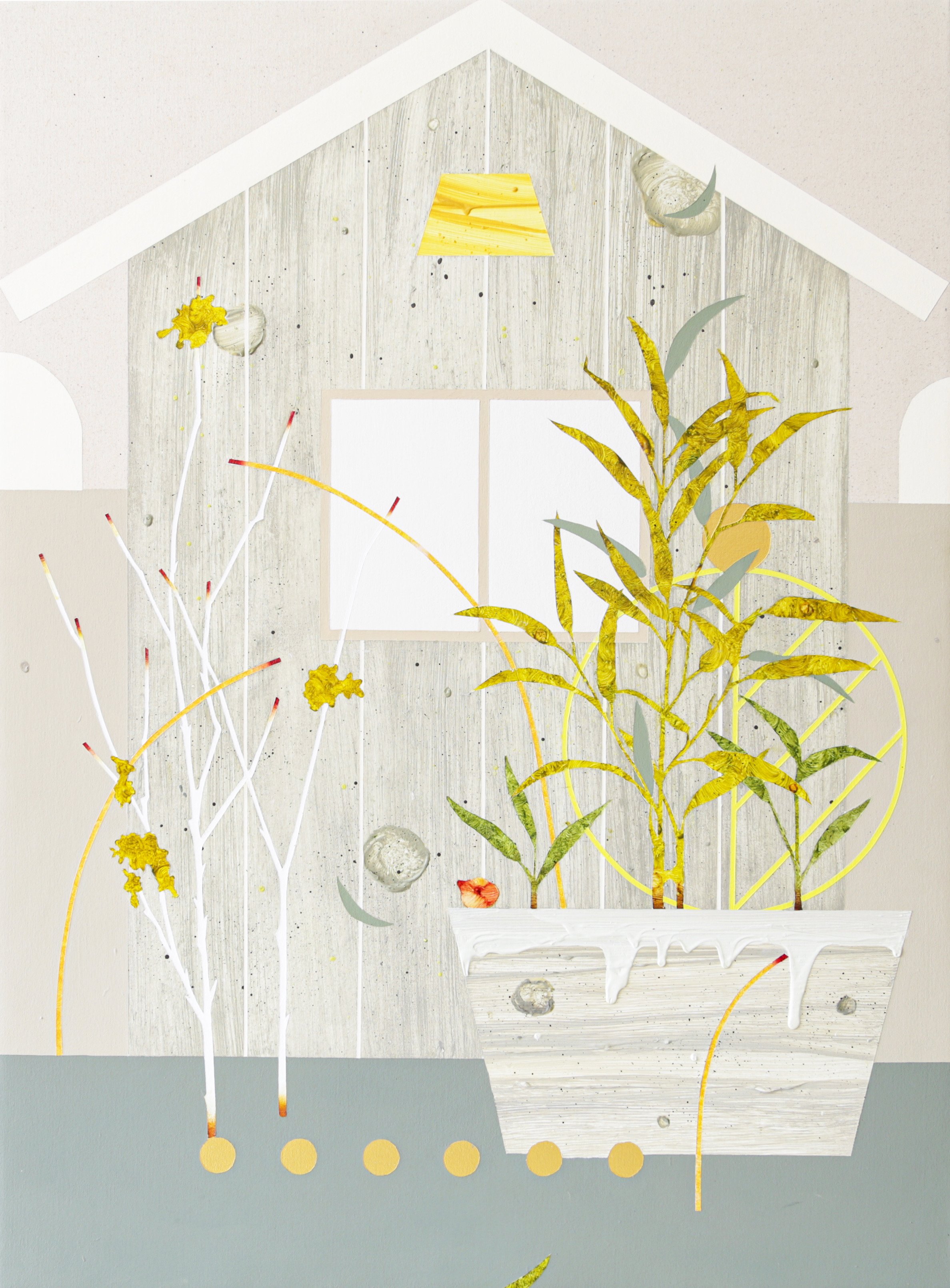 “Garden Harmonies - Home #5”, 2025, oil and acrylic on canvas, 40 × 30 inches.
