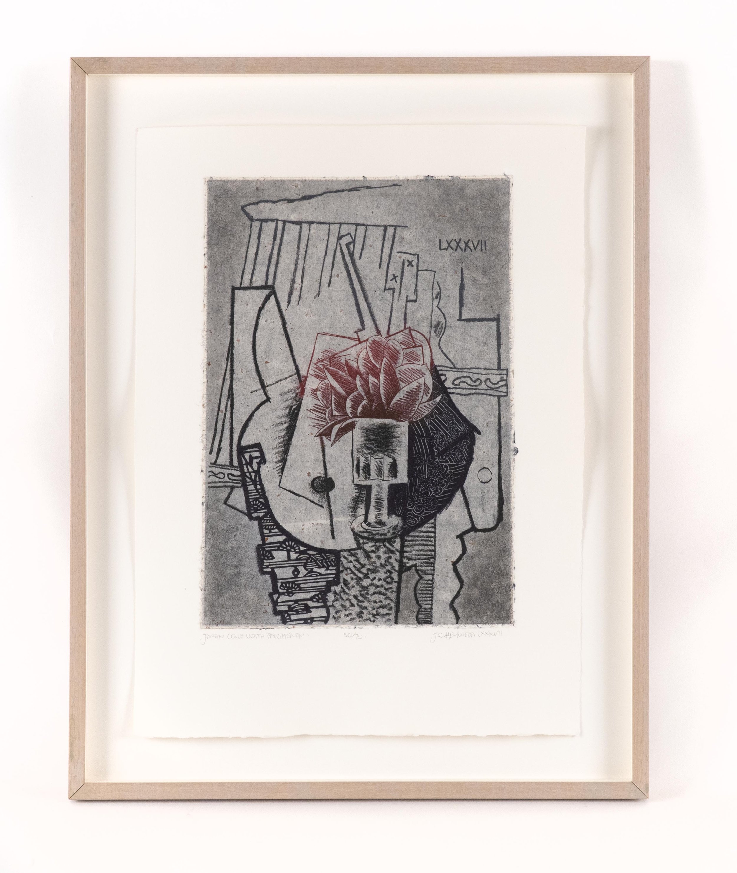 JC Heywood, “Japan Collè with Parthenon”, 1987, etching, 13.75 x 10.25 inches, image size, edition # 50 / 70.
