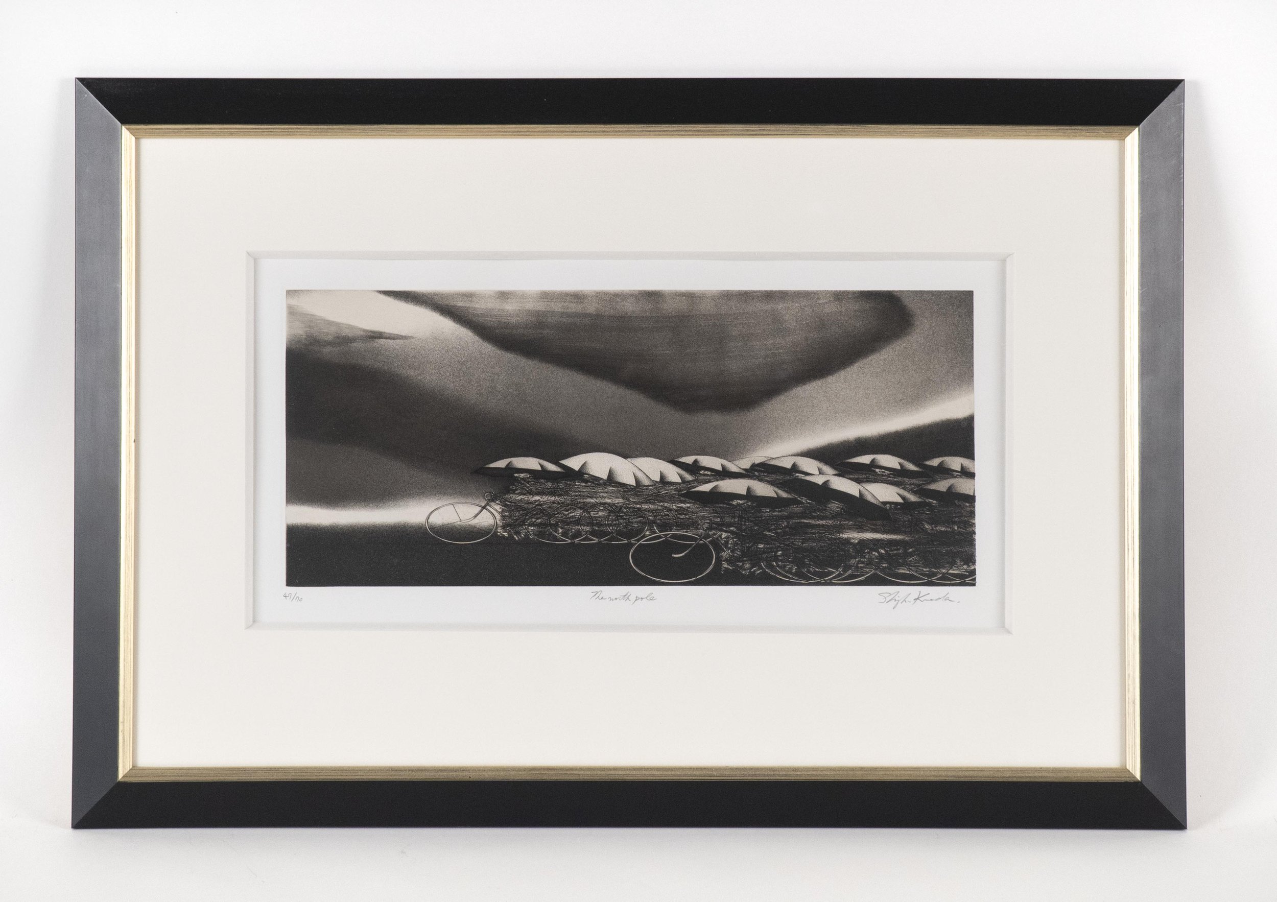 Shigeki Kuroda, “The North Pole”, etching, 9.5 x 17.525 inches image size, edition # 47/70.
