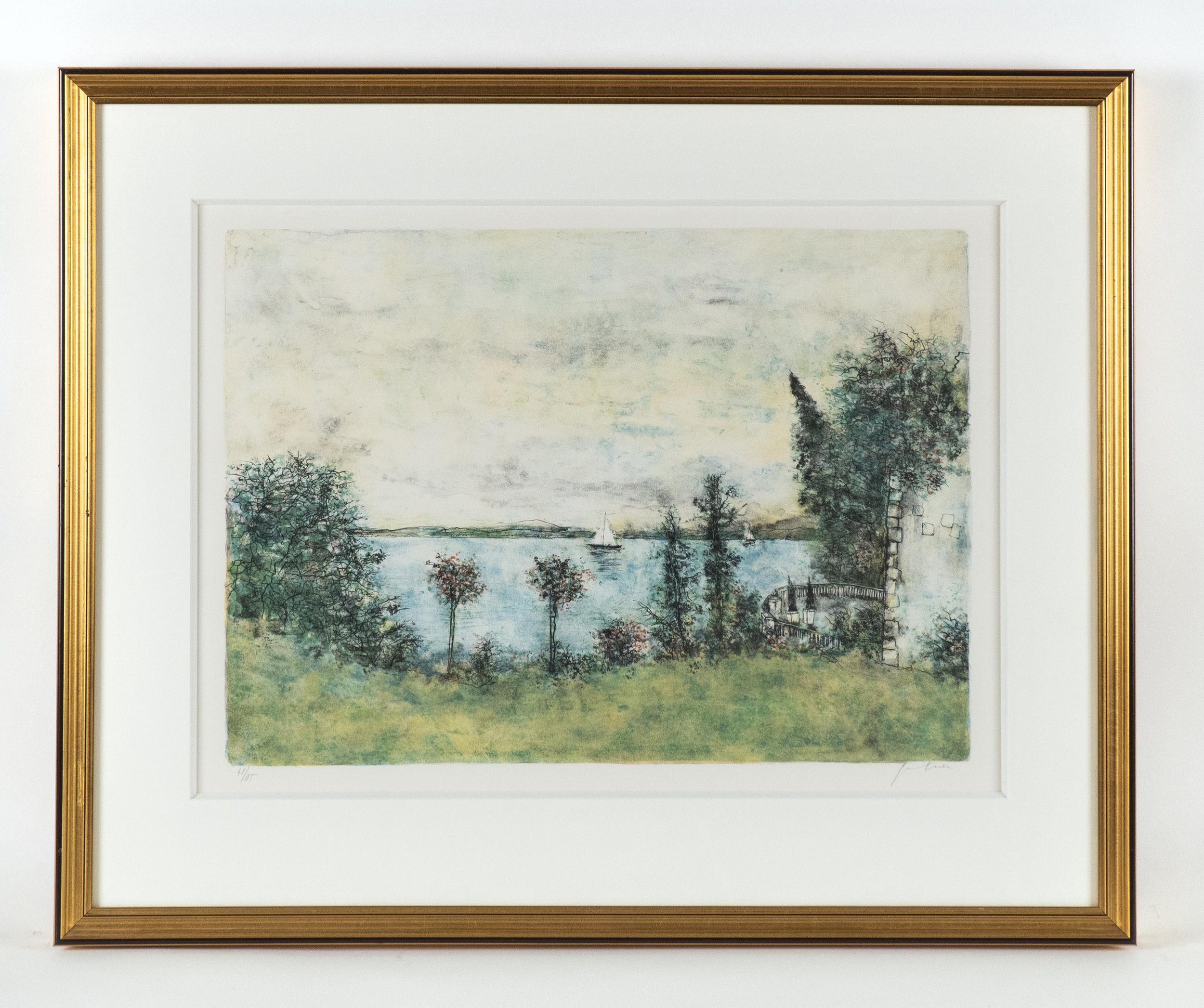 Bernard Gantner, “La roseraie au bord du lac”, 1991, original lithograph, edition # 48/185.