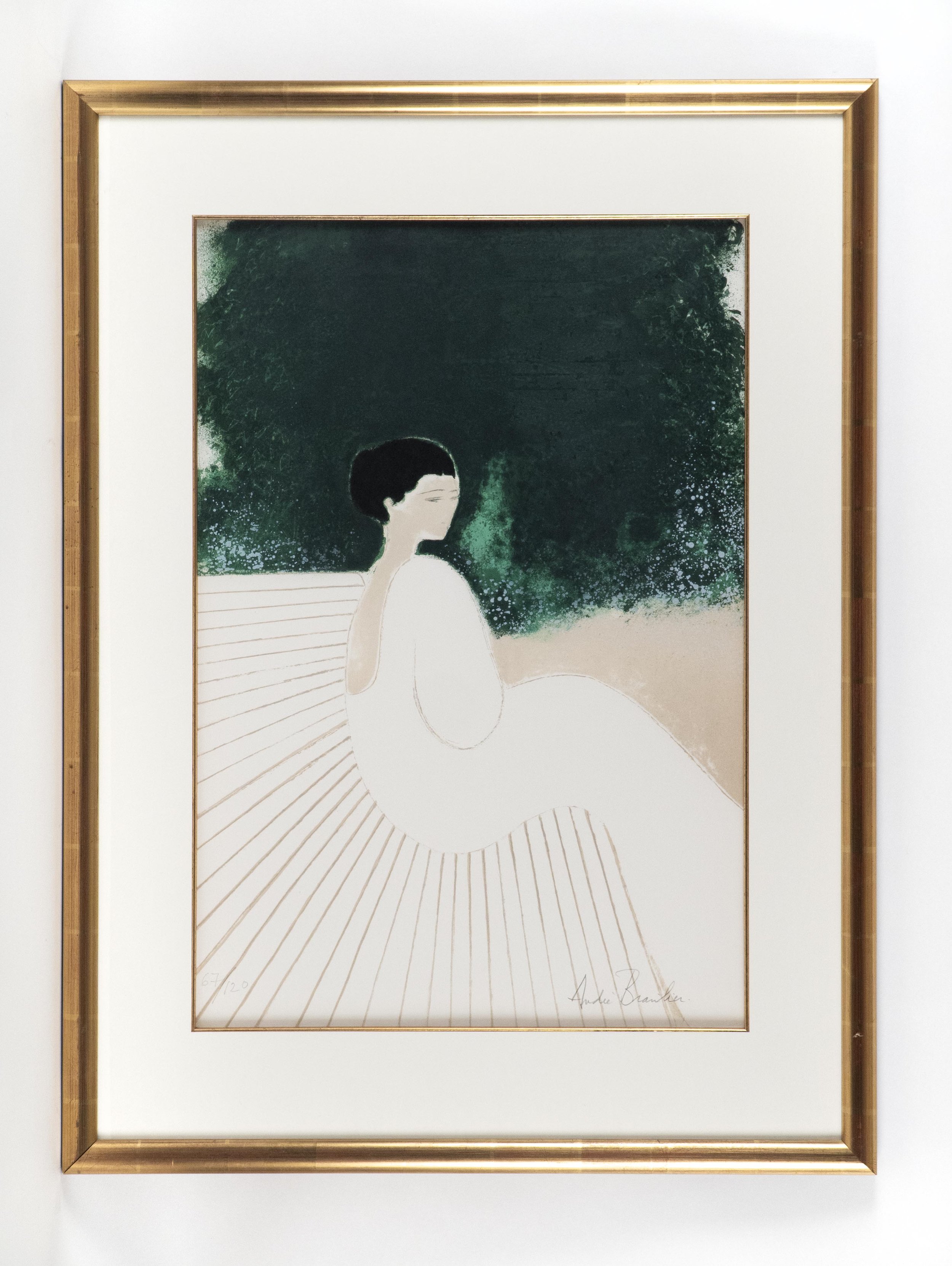 Andre Brasilier, “Chantal Sur le Banc Blanc”, original lithograph, 29.5 x 19 inches, edition 67/120.