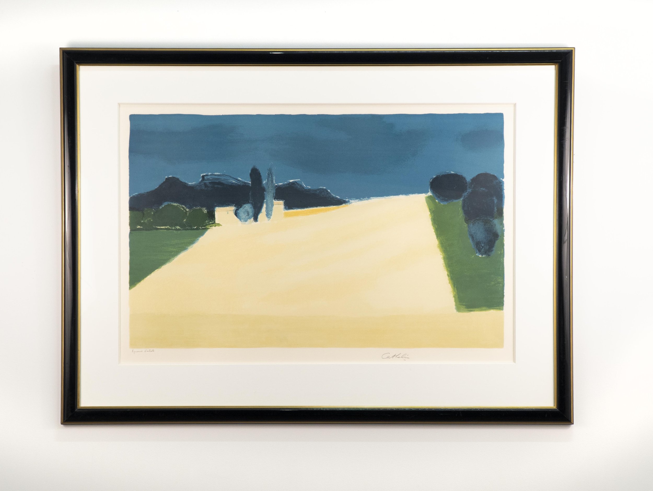 Bernard Cathelin, “Le Champ de blè”, 1988, original lithograph, edition # E.A. from 165 plus proofs. image size 55 x 95 cm; framed size 96.5 x 124.5 cm / 38 × 49 inches.