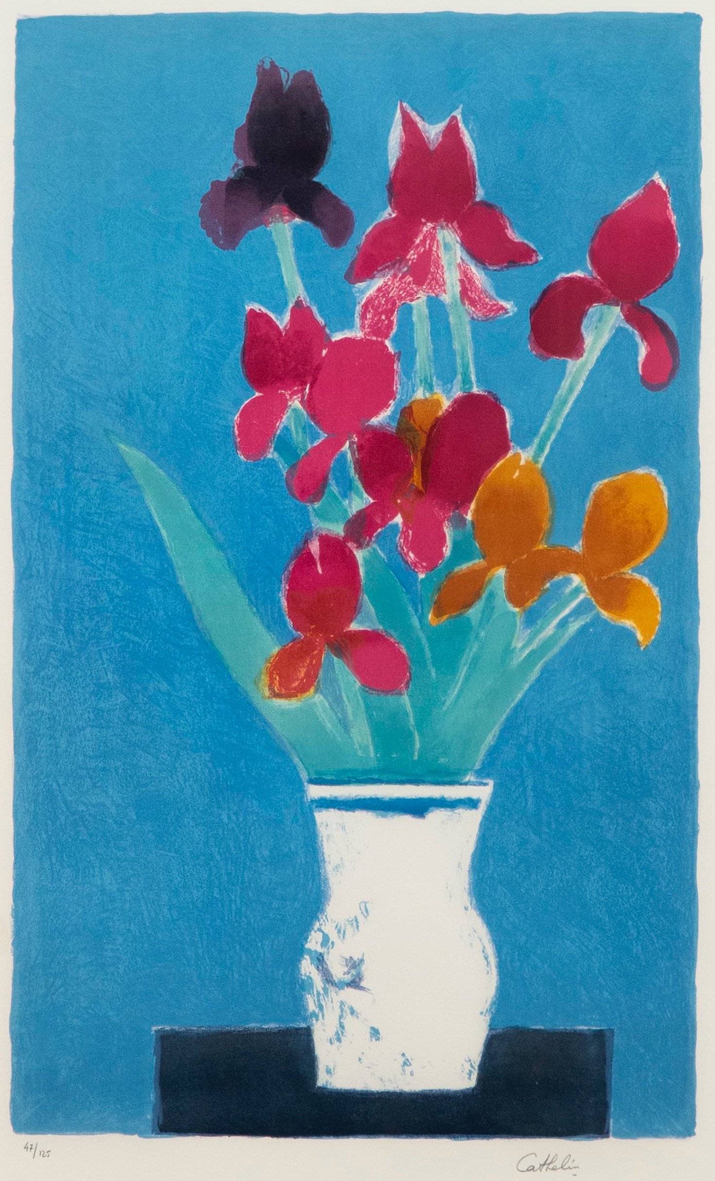 Bernard Cathelin, “Iris”, original lithograph, 31.5 x 19.25 inches image size, 43.5 x 30.25 inches framed, # 47/125.