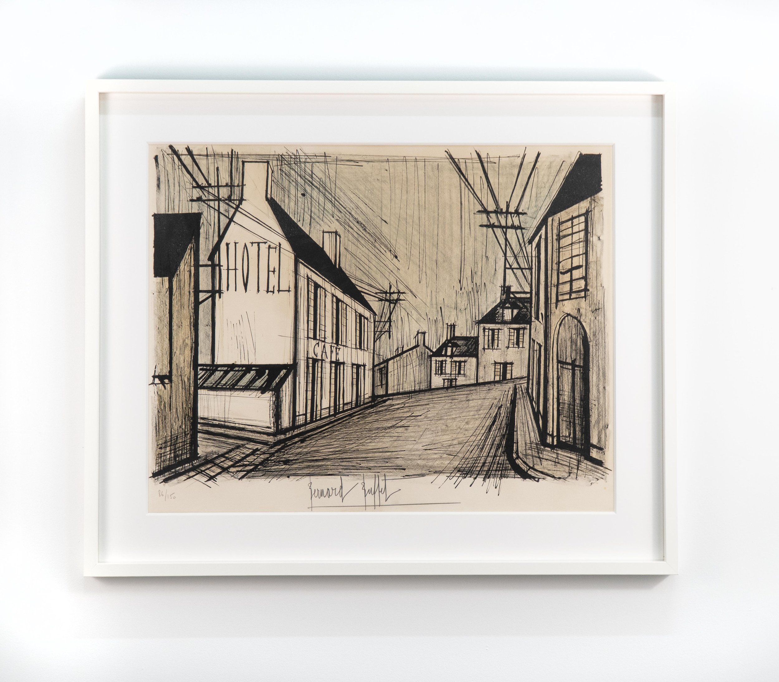 Bernard Buffet, “Paysage de village”, 1969, 20 x 26.375 inches image, 28 x 33.5 inches framed, edition # 86/150.