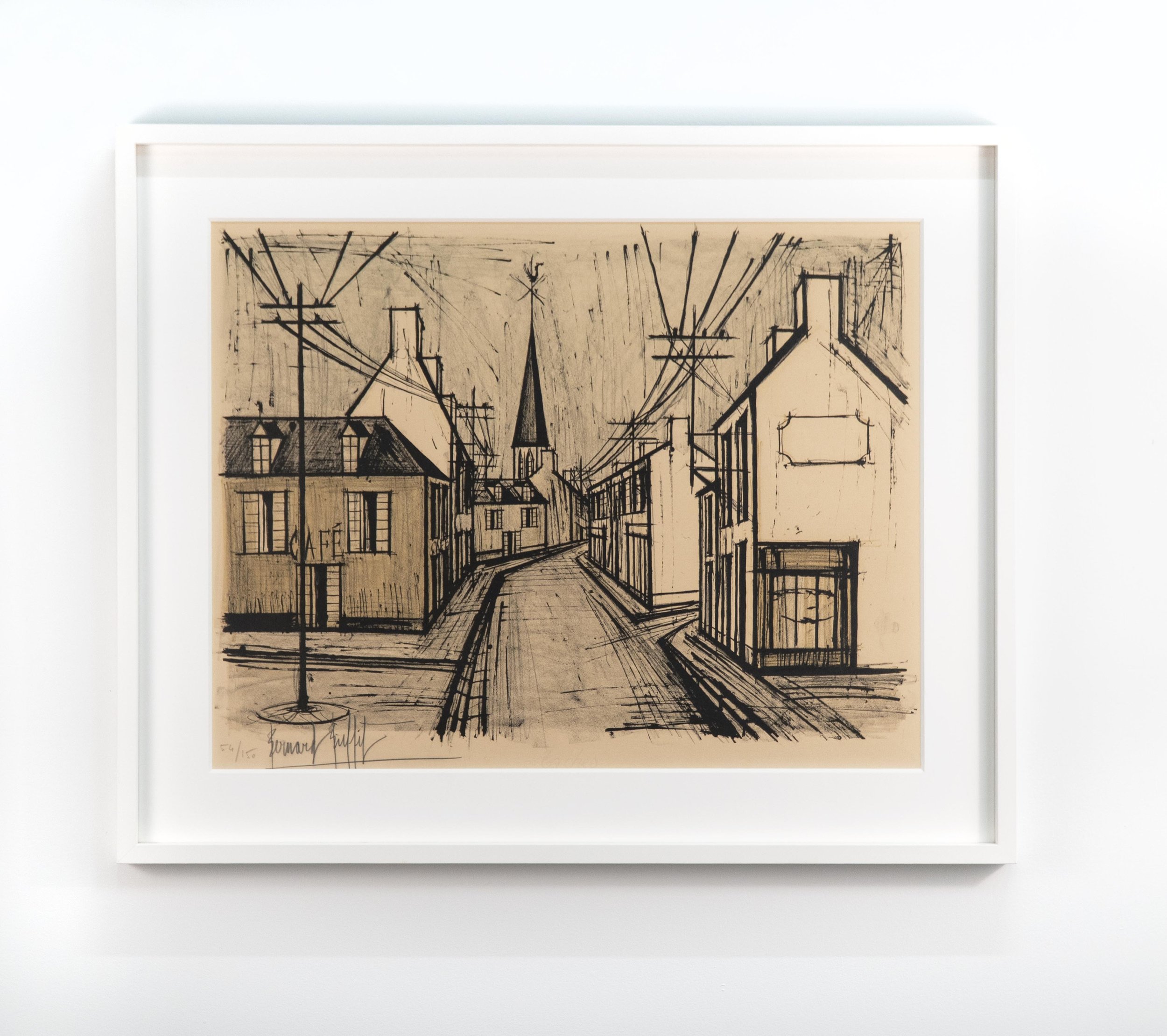 Bernard Buffet, “Rue de village”, 1969, 20.5 x 26.25 inches image, 27.5 x 33.5 inches framed, edition # 54/150.