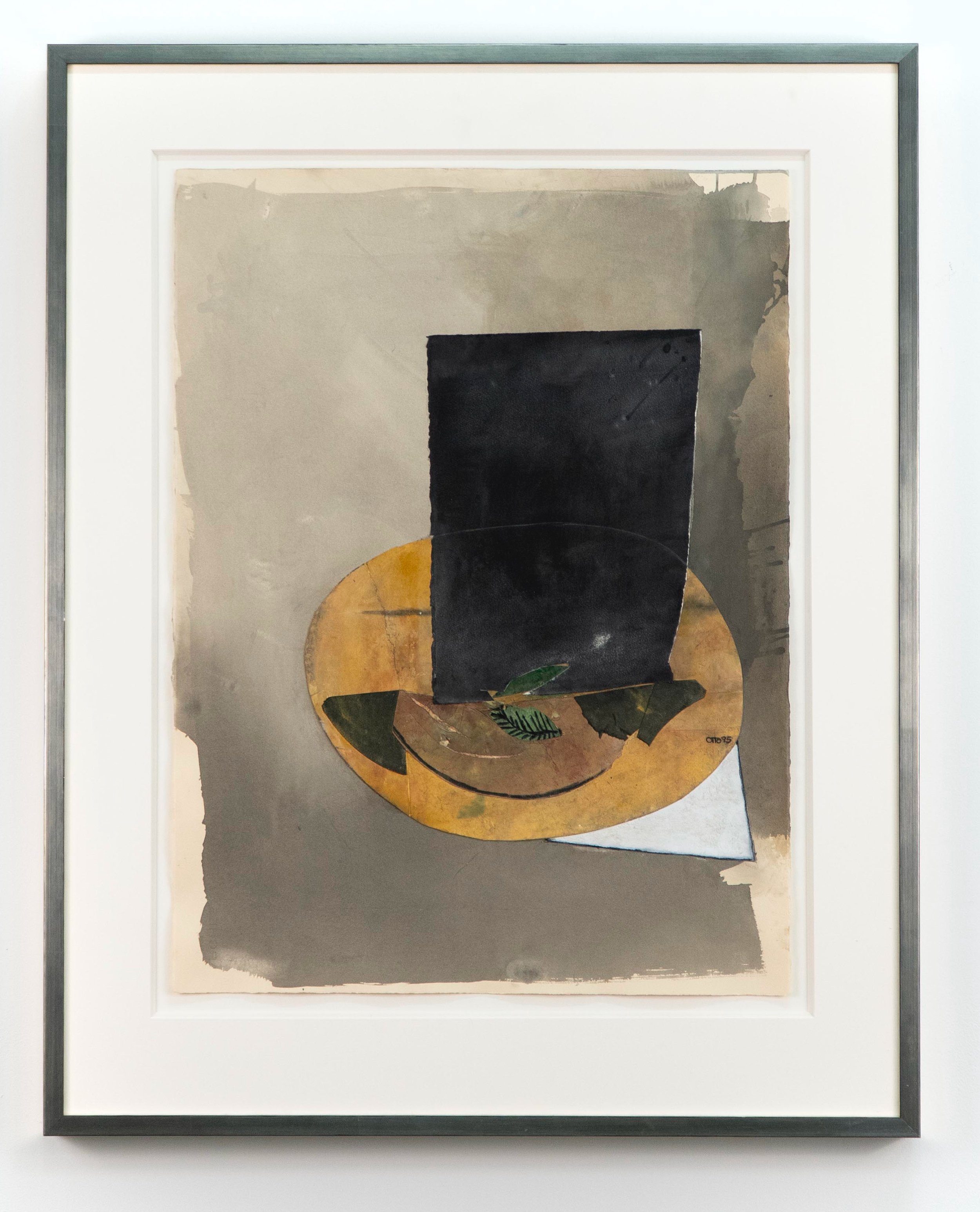“Table Fragments in the Sun”, acrylic and paper collage on paper, 30 × 22 inches paper size / 39.5 × 31.25 inches framed.