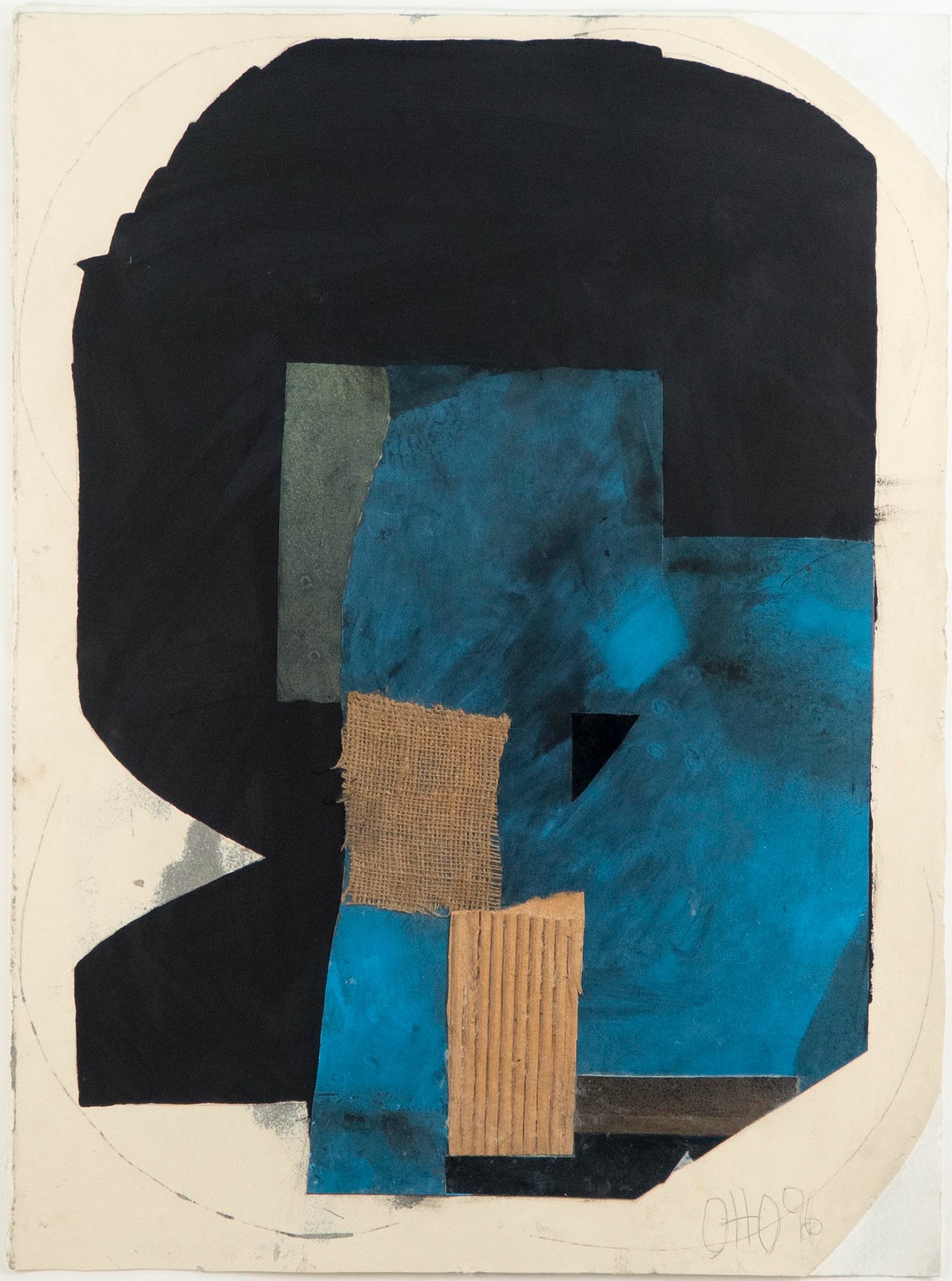 “Edge of Night”, acrylic and paper collage on paper, 29.75 x 22.5 inches paper size / 39.25 × 31.5 inches framed.