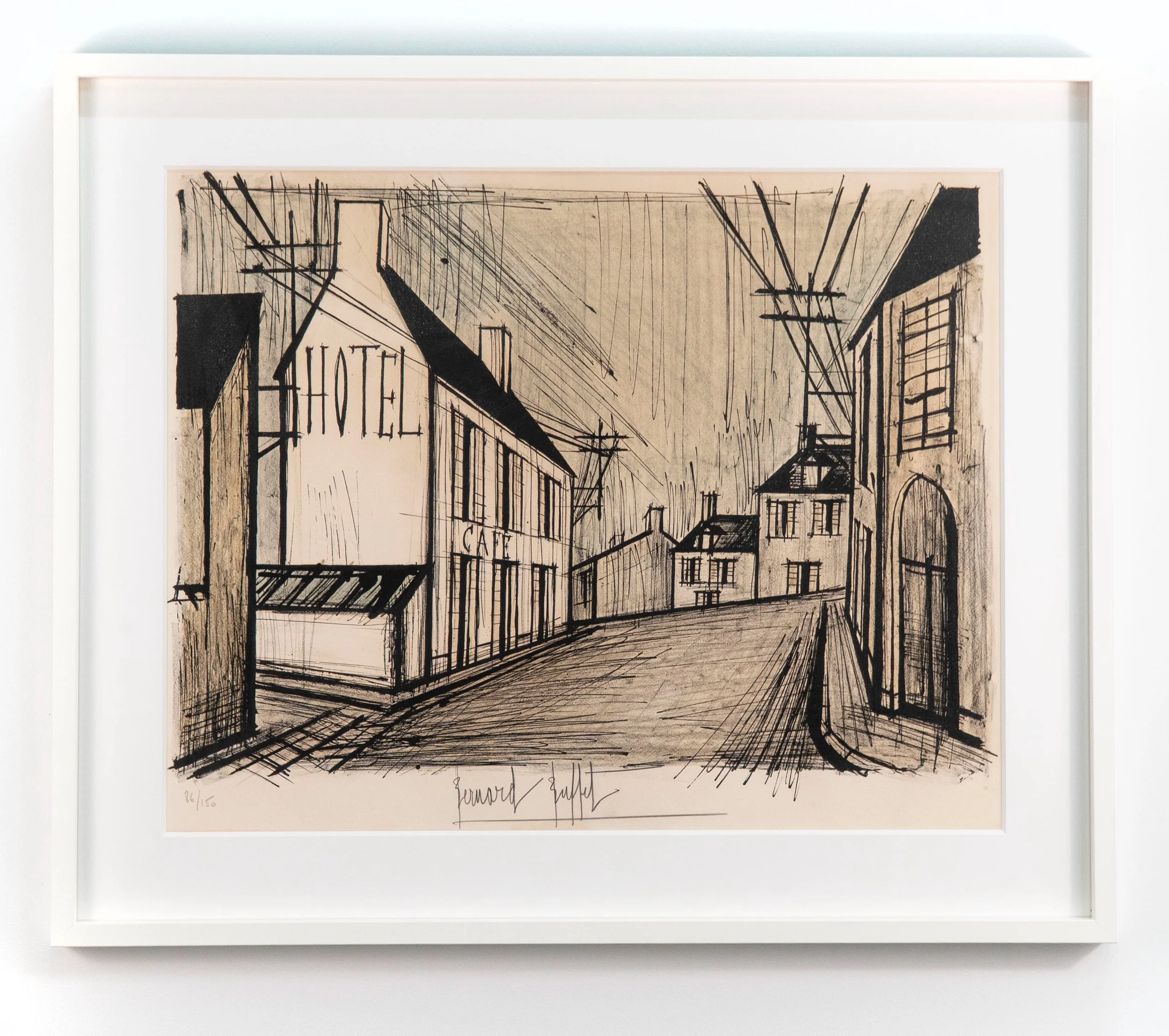 Bernard Buffet, “Paysage de village”, 1969, lithograph, 20 x 26.375 inches image size, 28 x 33.5 inches framed size, edition # 86/150.