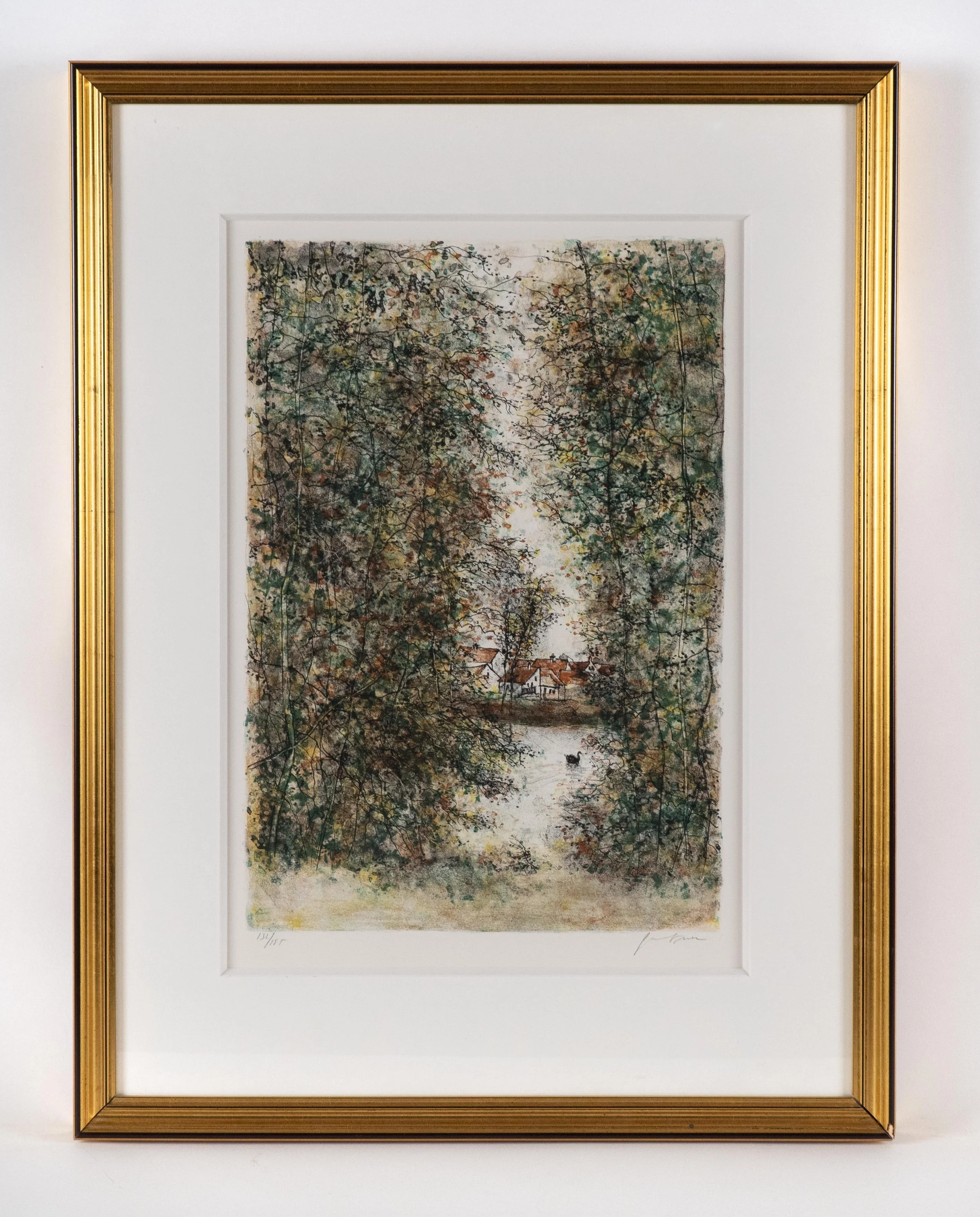 Bernard Gantner, “Vue sur le village”, 1990, lithograph, 19.75 × 13.75 inches image size, 28.25 × 21.5 inches framed, edition # 132/185.