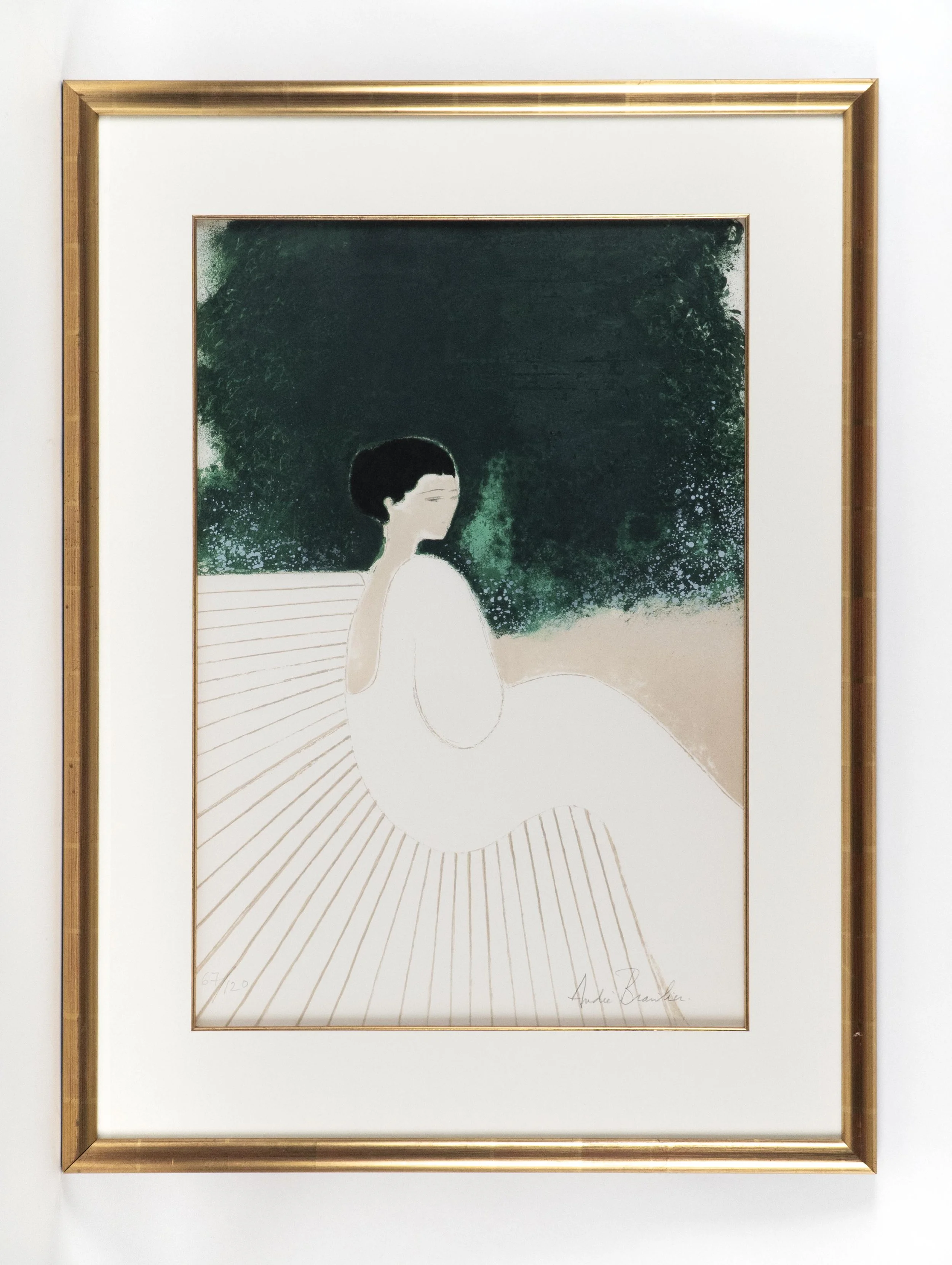Andre Brasilier, “Chantal Sur le Banc Blanc”, lithograph, 29.5 x 19 inches image size, edition # 67/120.