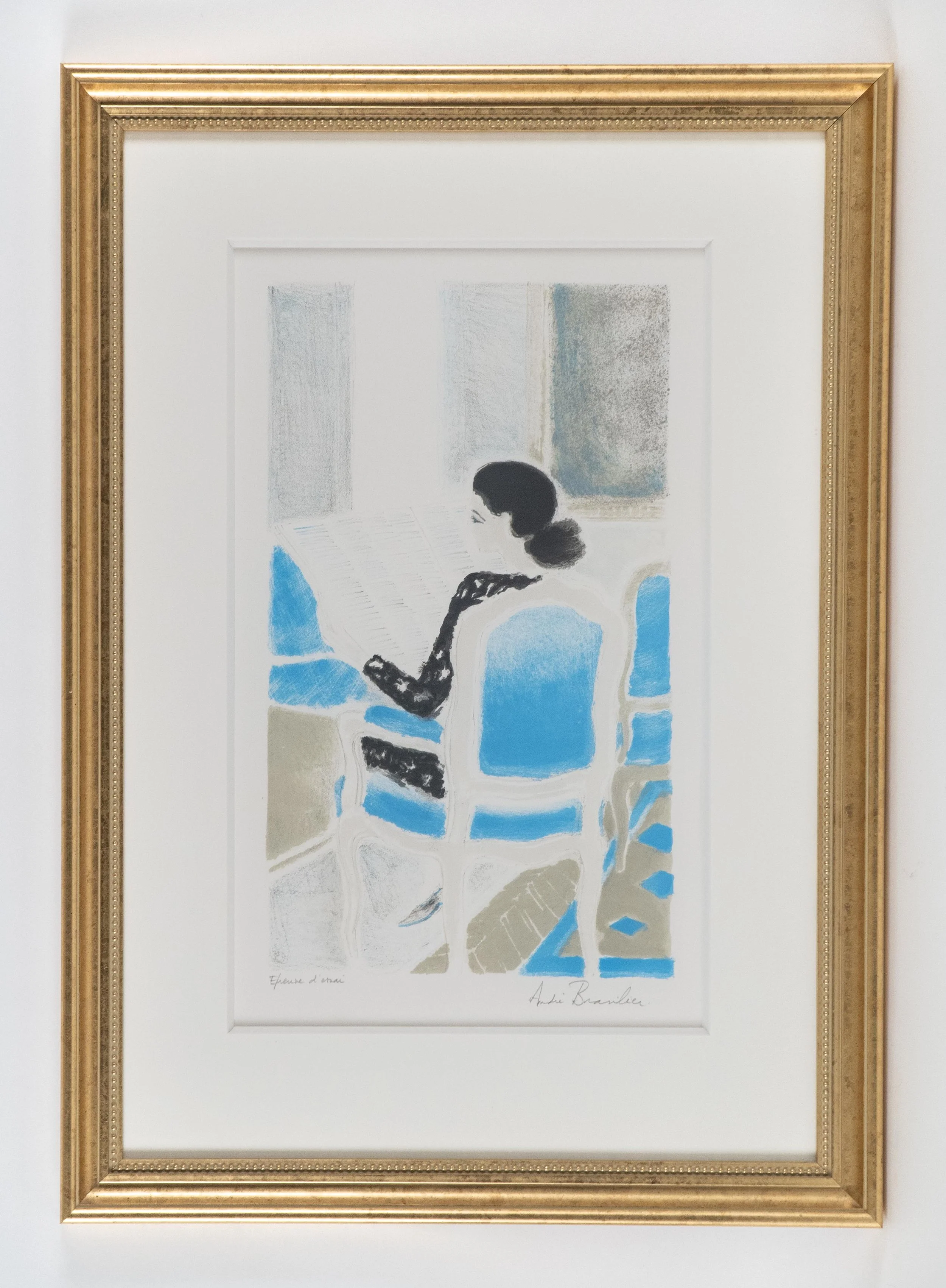 Andre Brasilier, “Le Fauteuil bleu”, lithograph, 22 x 15 inches image size, edition # EA.