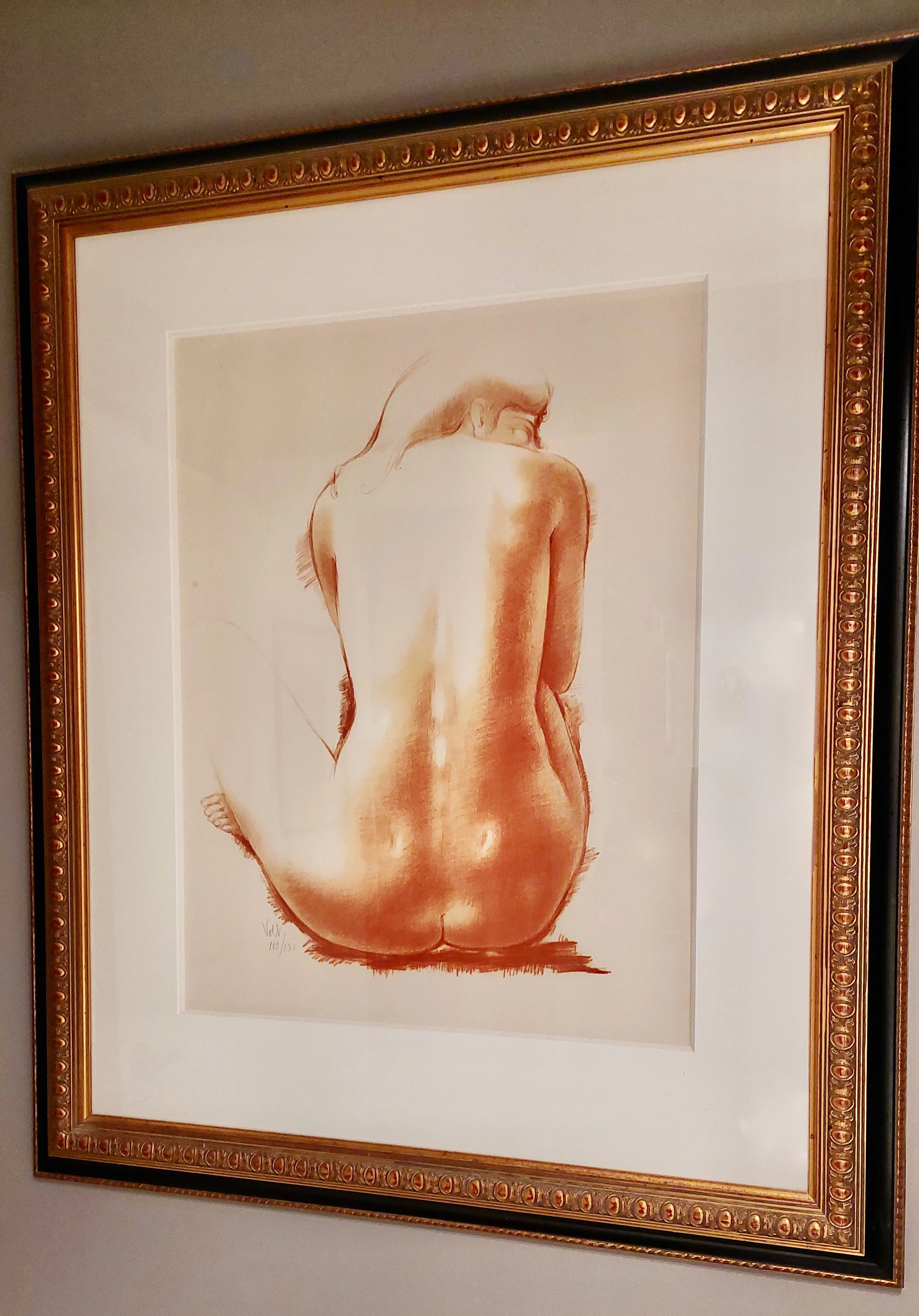 Antoniucci Volti, “ Untitled Figure (Back)” , lithograph, Ed of 130, 25” x 19” Image / window size; 39” x 33” framed.