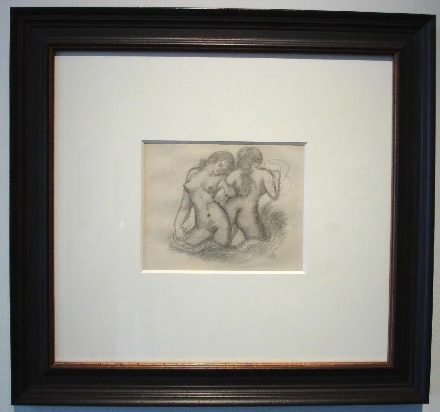 Aristide Maillol, “Deux Femme Nues”, c. 1928, graphite drawing, 5.75" x 7.25 inches image size, 17.5 x 18.75 inches framed.
