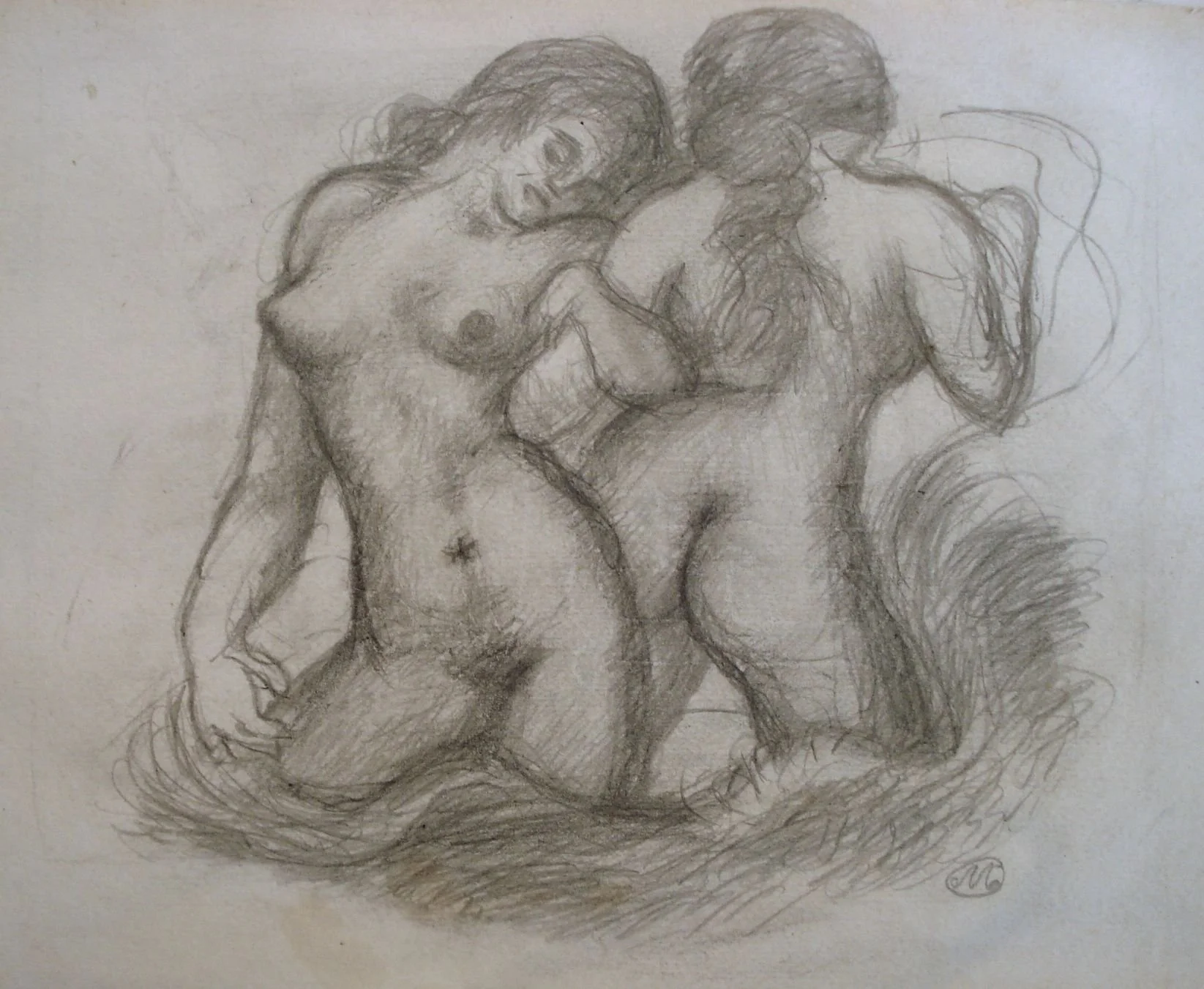 Aristide Maillol, “Deux Femme Nues”, c. 1928, graphite drawing, 5.75" x 7.25 inches image size, 17.5 x 18.75 inches framed.