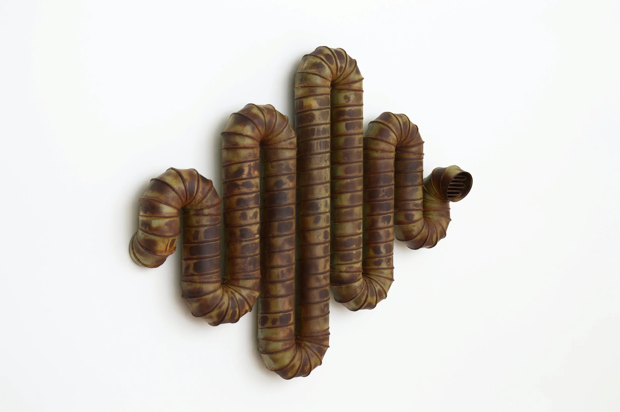 Frans Lotz, “Precious Cargo”, painted steel with rust, 2025, 17.5" x 15 x 3 inches.