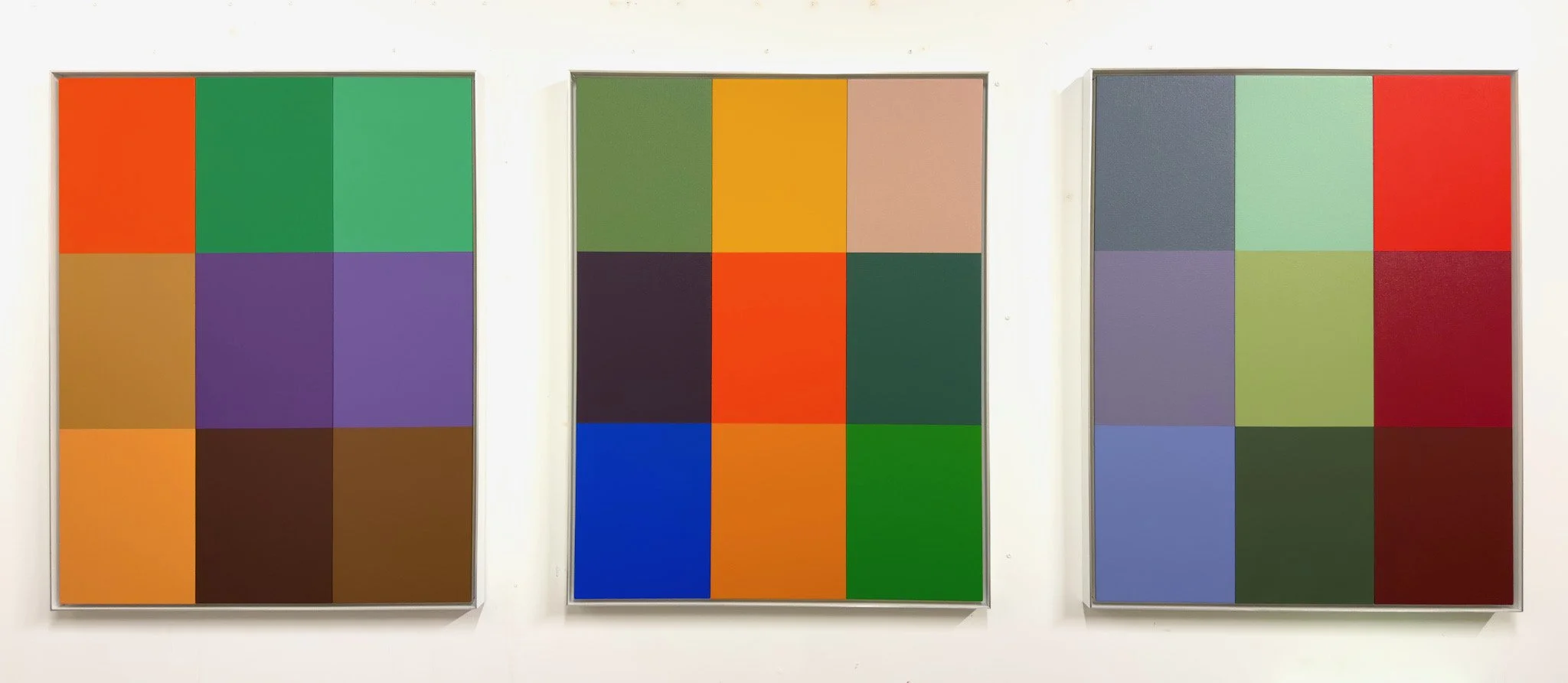 “Tone Poems 28-29-30”, 2025, acrylic on canvas, 34 1/2 x 27 inches each.