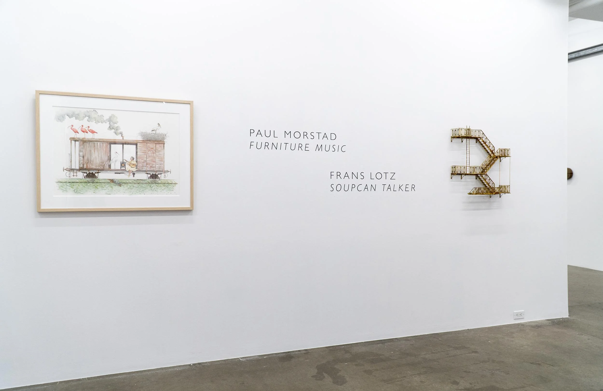  Installation of works, Paul Morstad “ Furniture Music ” and Frans Lotz “ Soupcan Talker ” Nov / Dec 2025. 