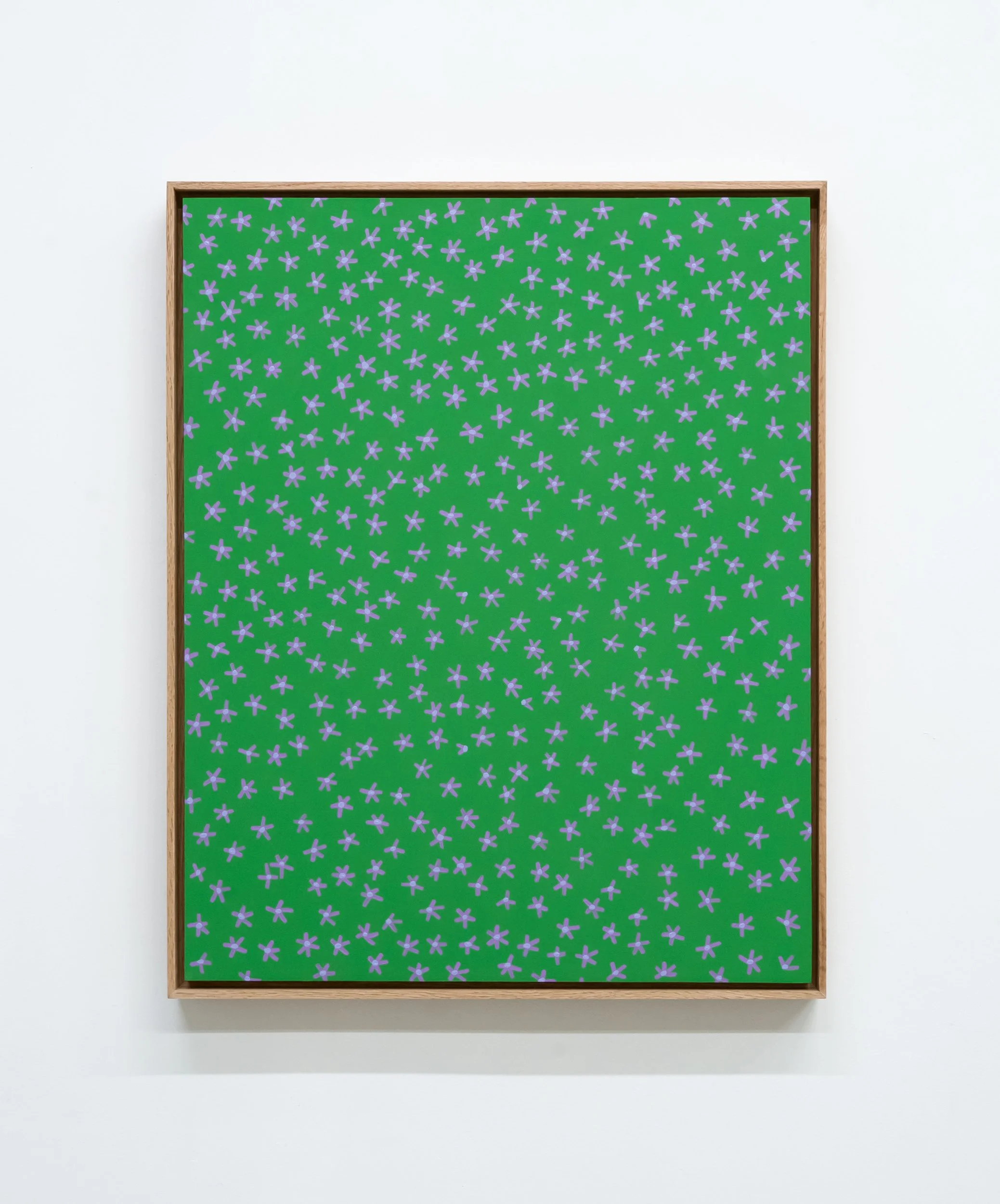  Scott Sueme, “Wild Violets”, 2025, acrylic and vinyl emulsion on wood, 26 × 21 inches framed.    ENQUIRE  