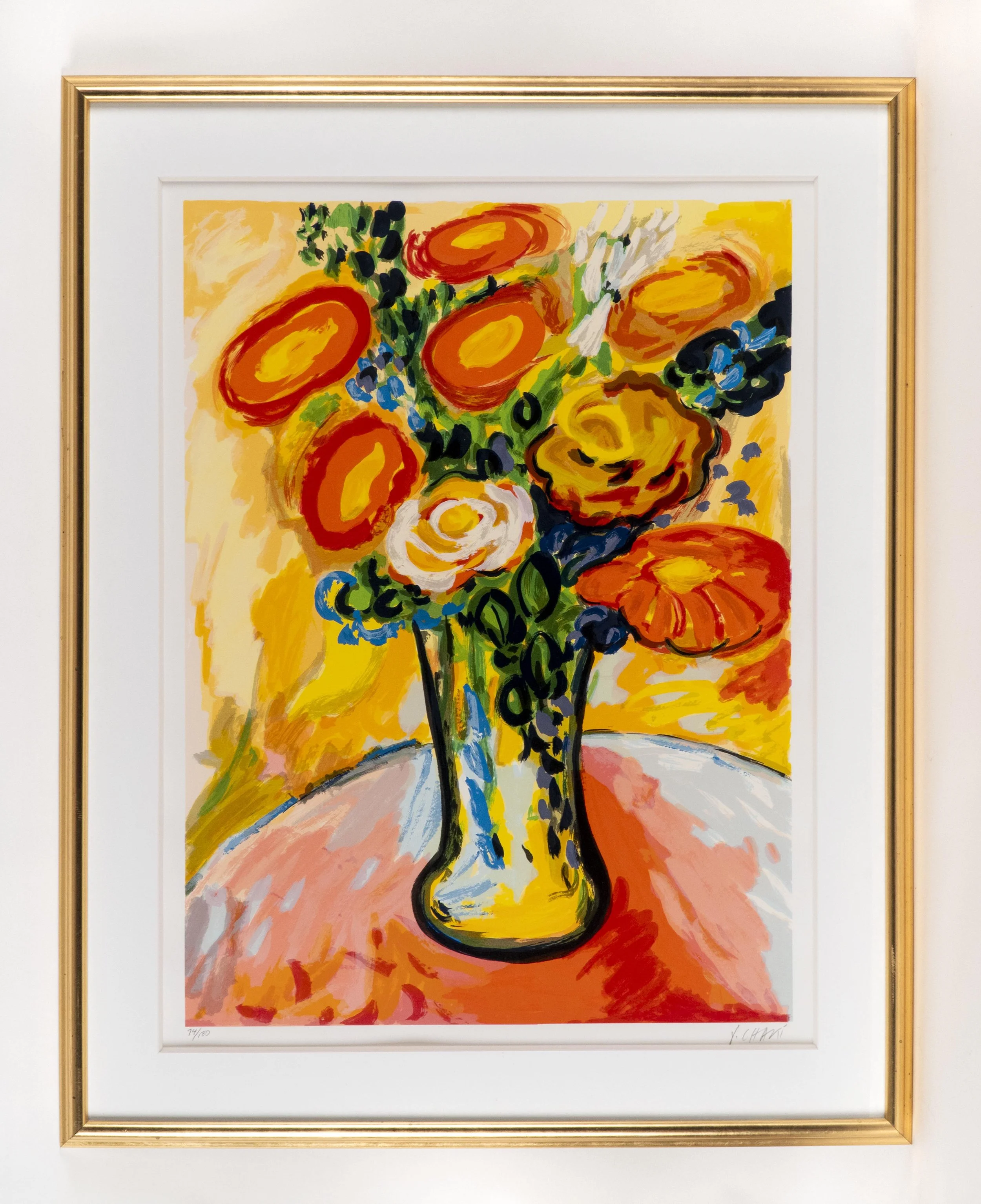  Yehouda Chaki, Bouquet Joyeux, original silkscreen, edition # 74/180, 37.75 x 30 paper size, 32 x 24 inches image size.  