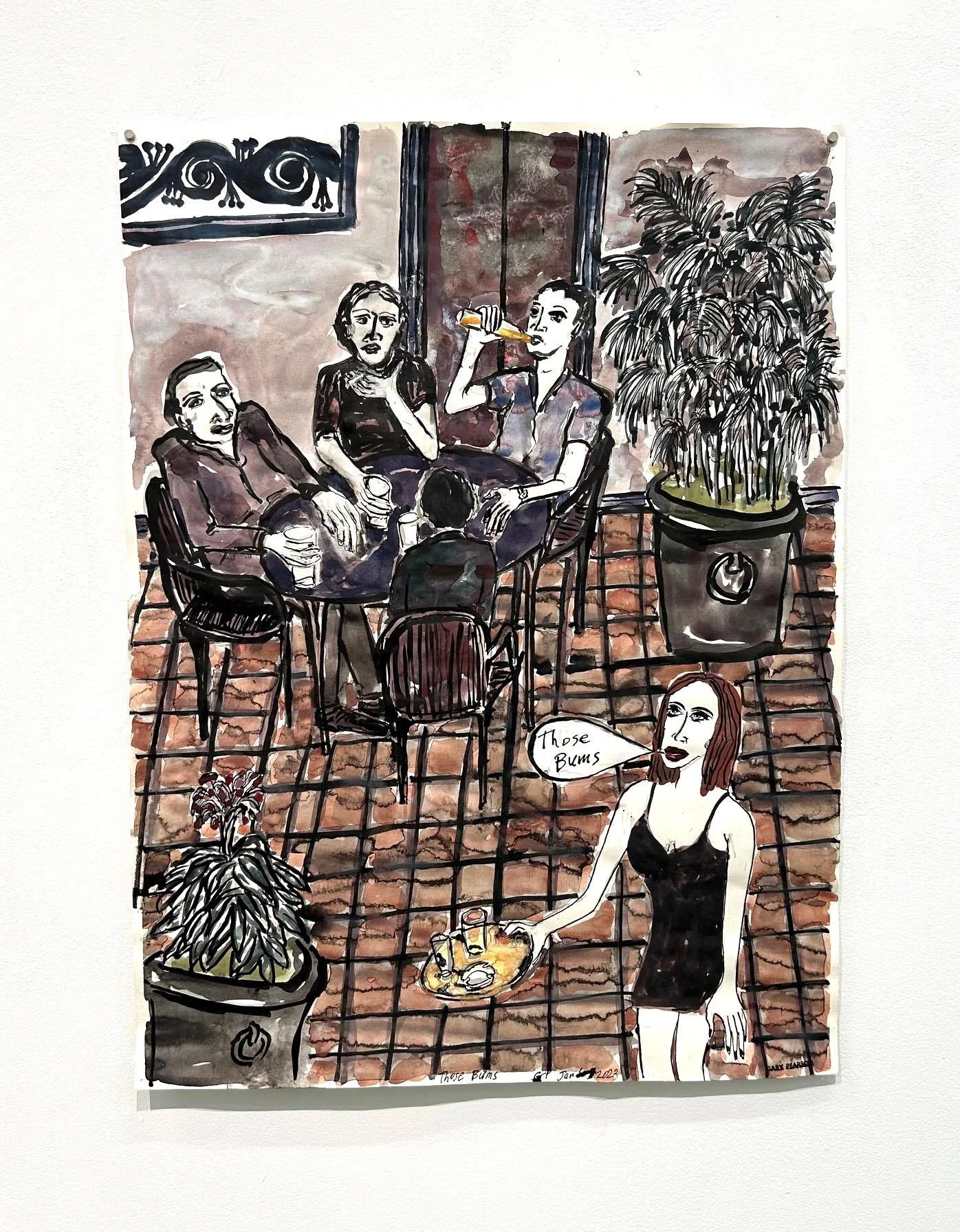  Gary Pearson, “Those Bums”, 2023, watercolour, 24 x 18 inches.    ENQUIRE   