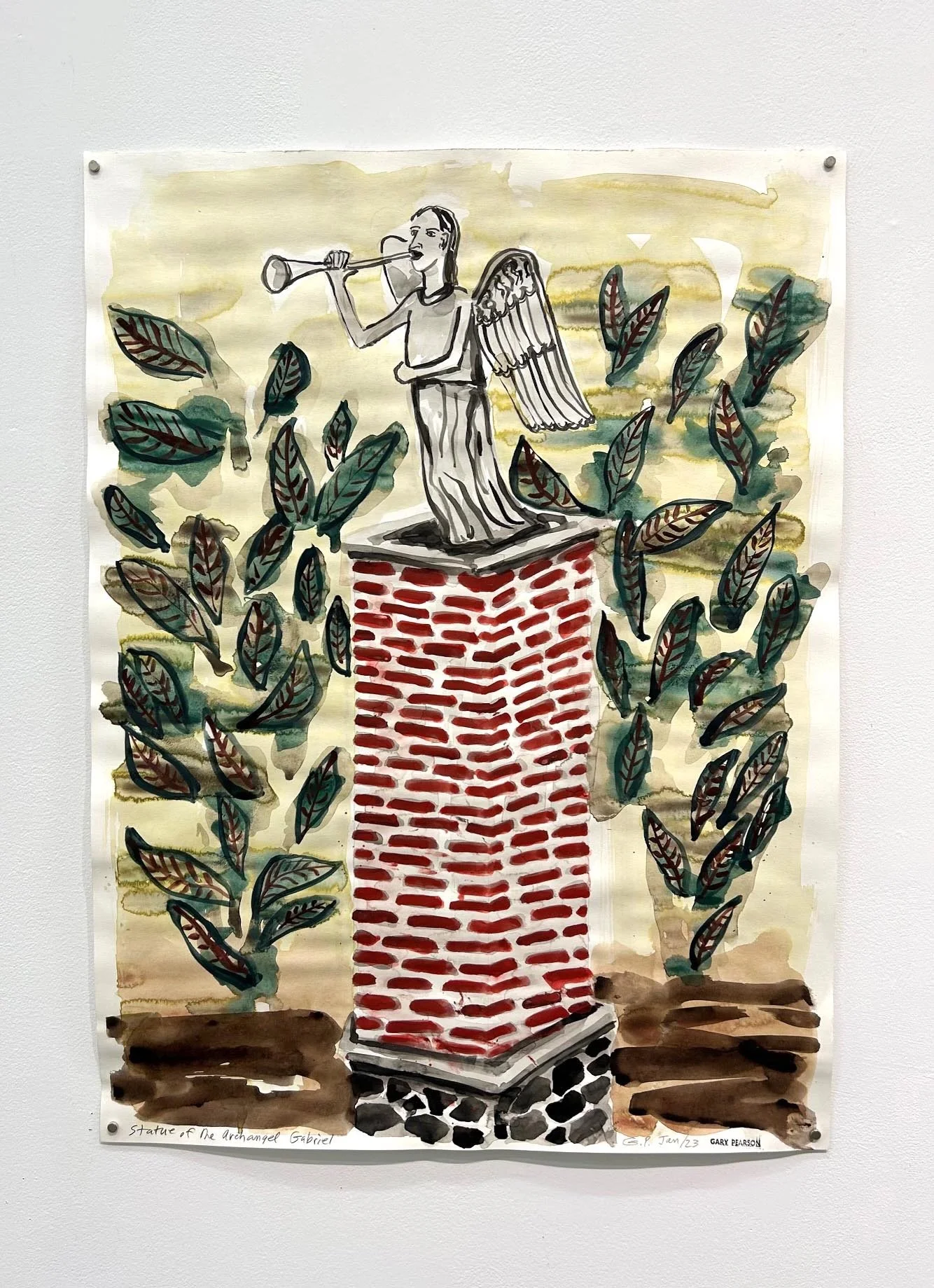  Gary Pearson, “Statue of the ArchAngel Gabriel”, 2023, watercolour, 24 x 18 inches.    ENQUIRE   