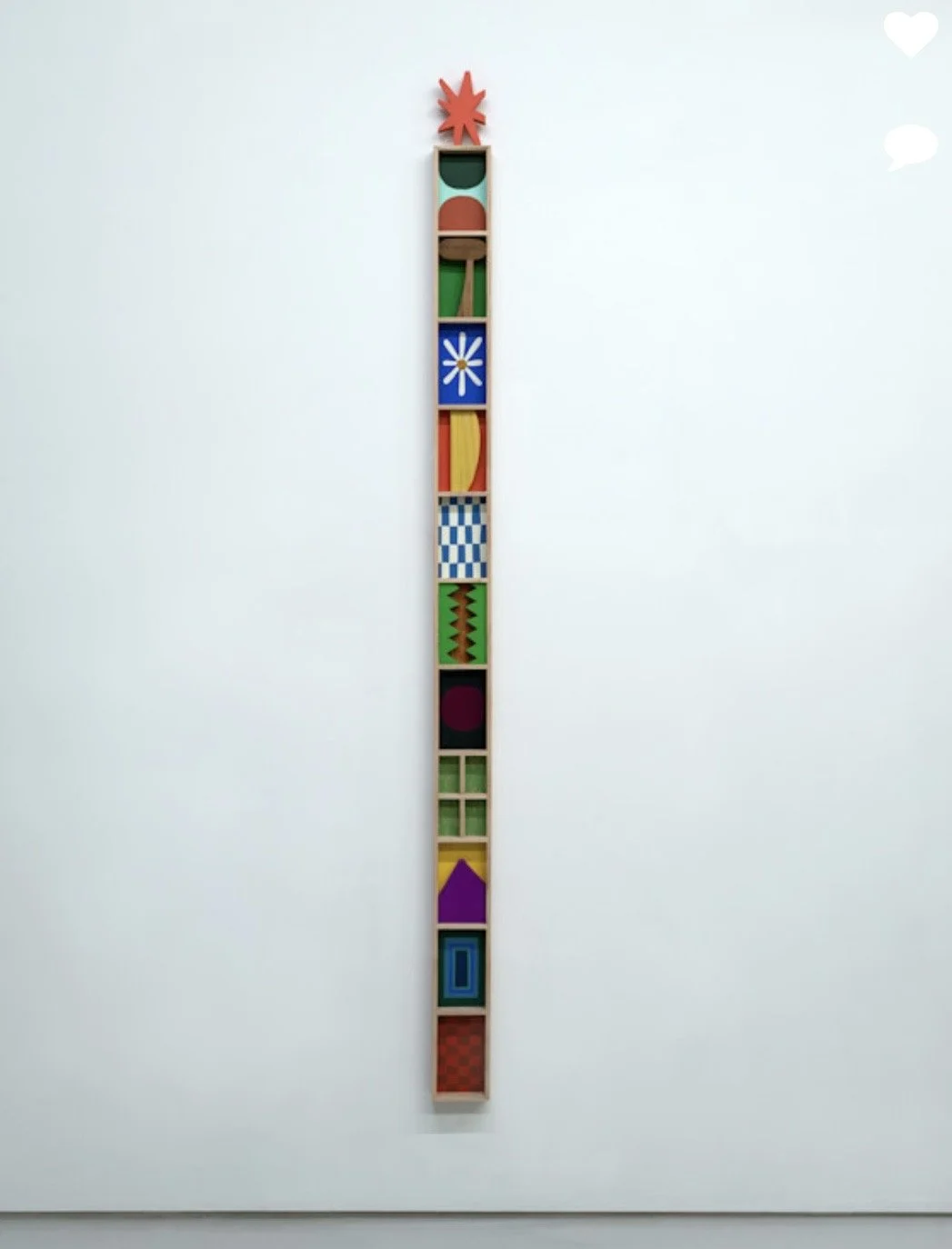  Scott Sueme, "Eleven Windows” 2026, Red Oak cedar, birch, acrylic, oil, sawdust &amp; pastel, 86.25 × 4.875 inches.   ENQUIRE  