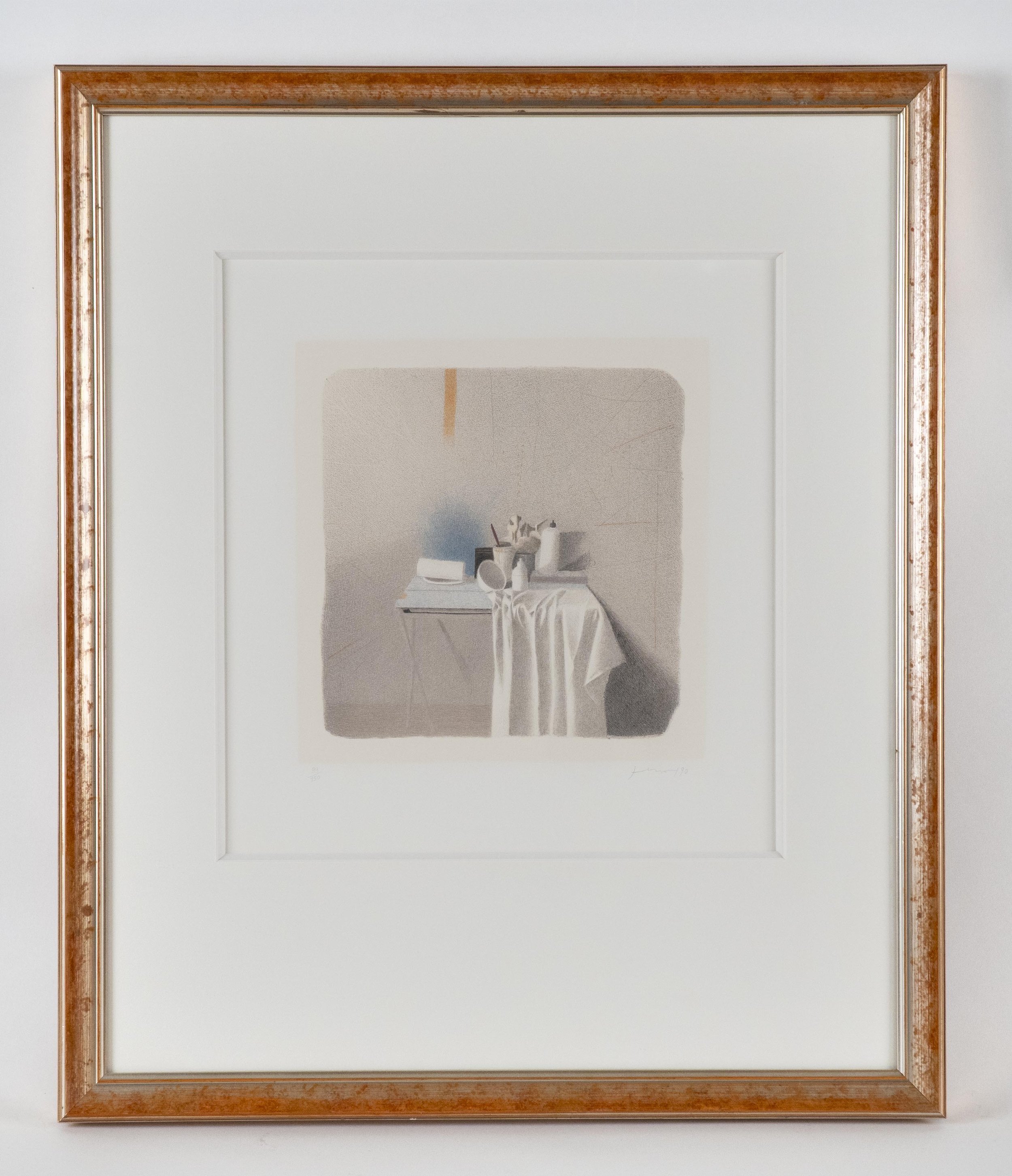 Gianfranco Ferroni, (1927-2001) 126, “[oggetti su un tavolo con drappo_objects on a table with drape]”, lithograph, ed. 99/150.   ENQUIRE  