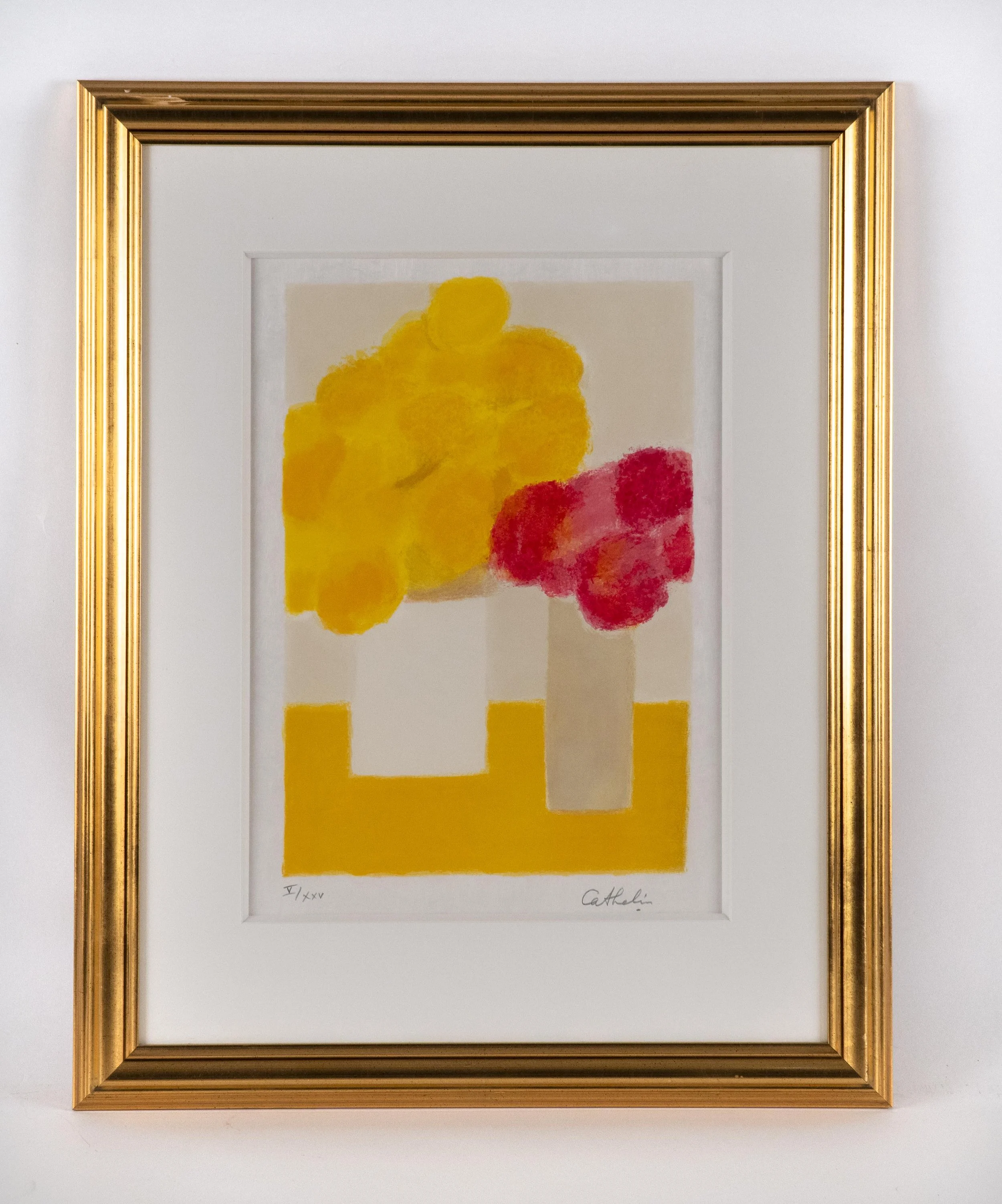  Bernard Cathelin, “Roses d'Inde et hortensias à la table jaune”, 1995, original lithograph, 40 × 28 cm / 15.75 × 11 inches. edition # V / XXV.   ENQUIRE  