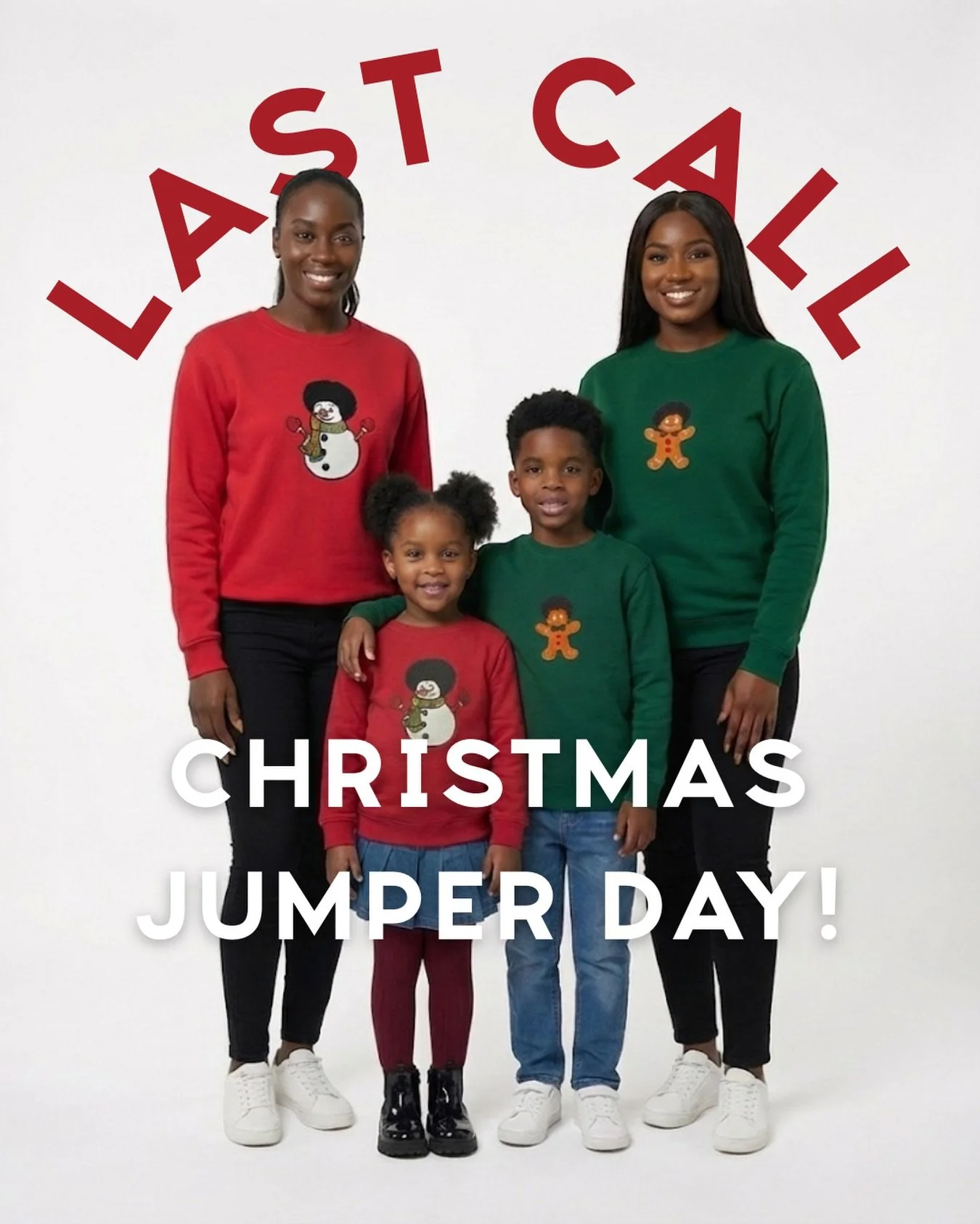 LAST CALL FOR CHRISTMAS JUMPER DAY! 🎄👕

It&rsquo;s the last day to order your Christmas jumpers for guaranteed delivery before Christmas Jumper Day! 🎄✨

Matching sets for little ones + adults &mdash; perfect for being the talk of the classroom and