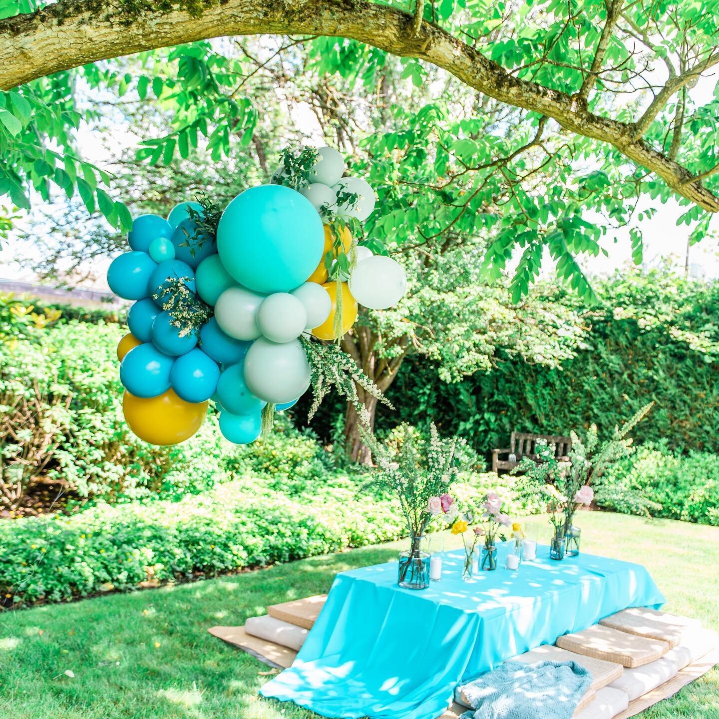 A super fun picnic with our balloon chandelier! We&rsquo;re so happy and grateful our clients trust us and let us create beautiful installations for their special events! 💙💜💙 Photo by @lestellephotography