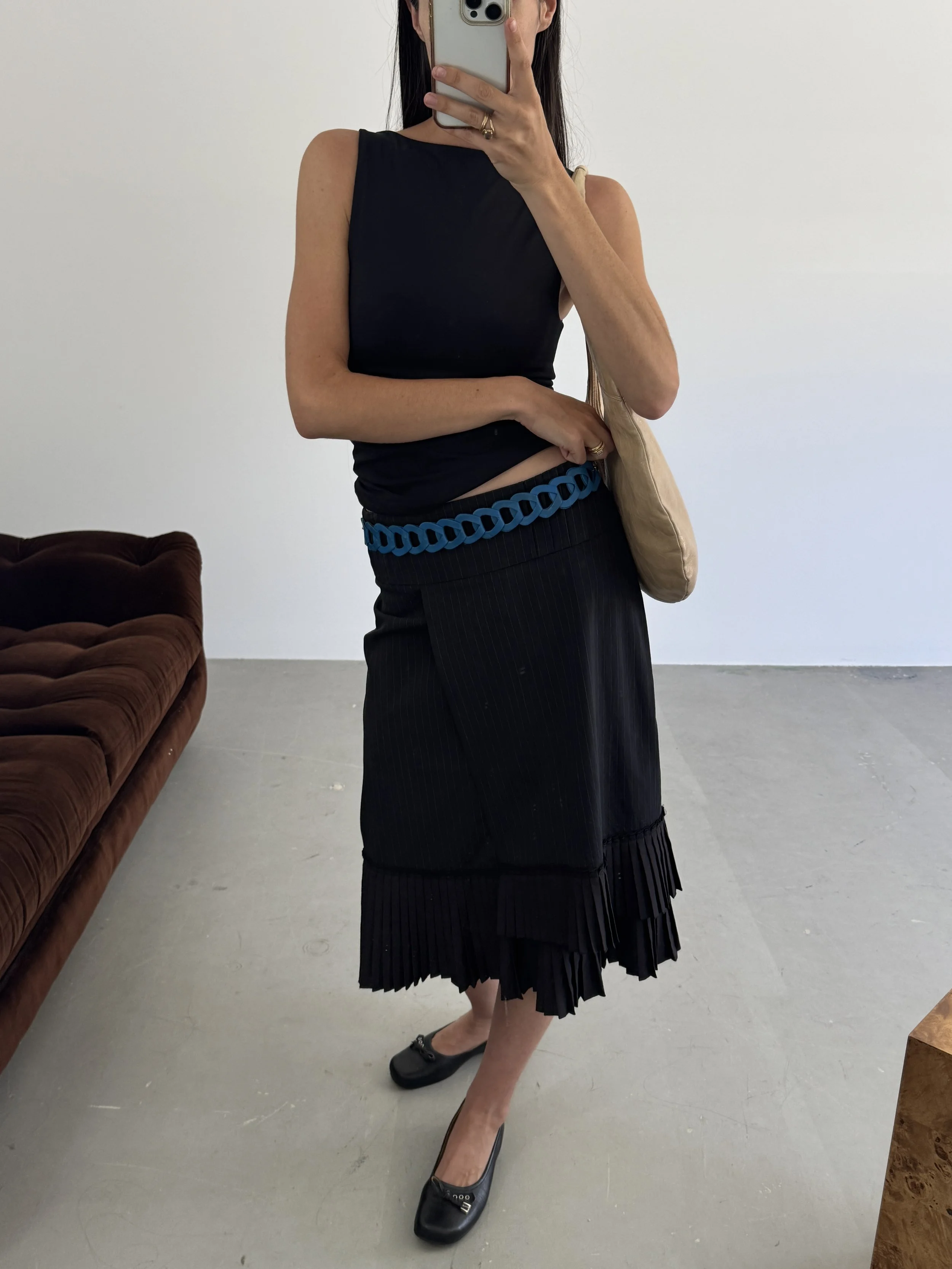 PINSTRIPE MIDI SKIRT