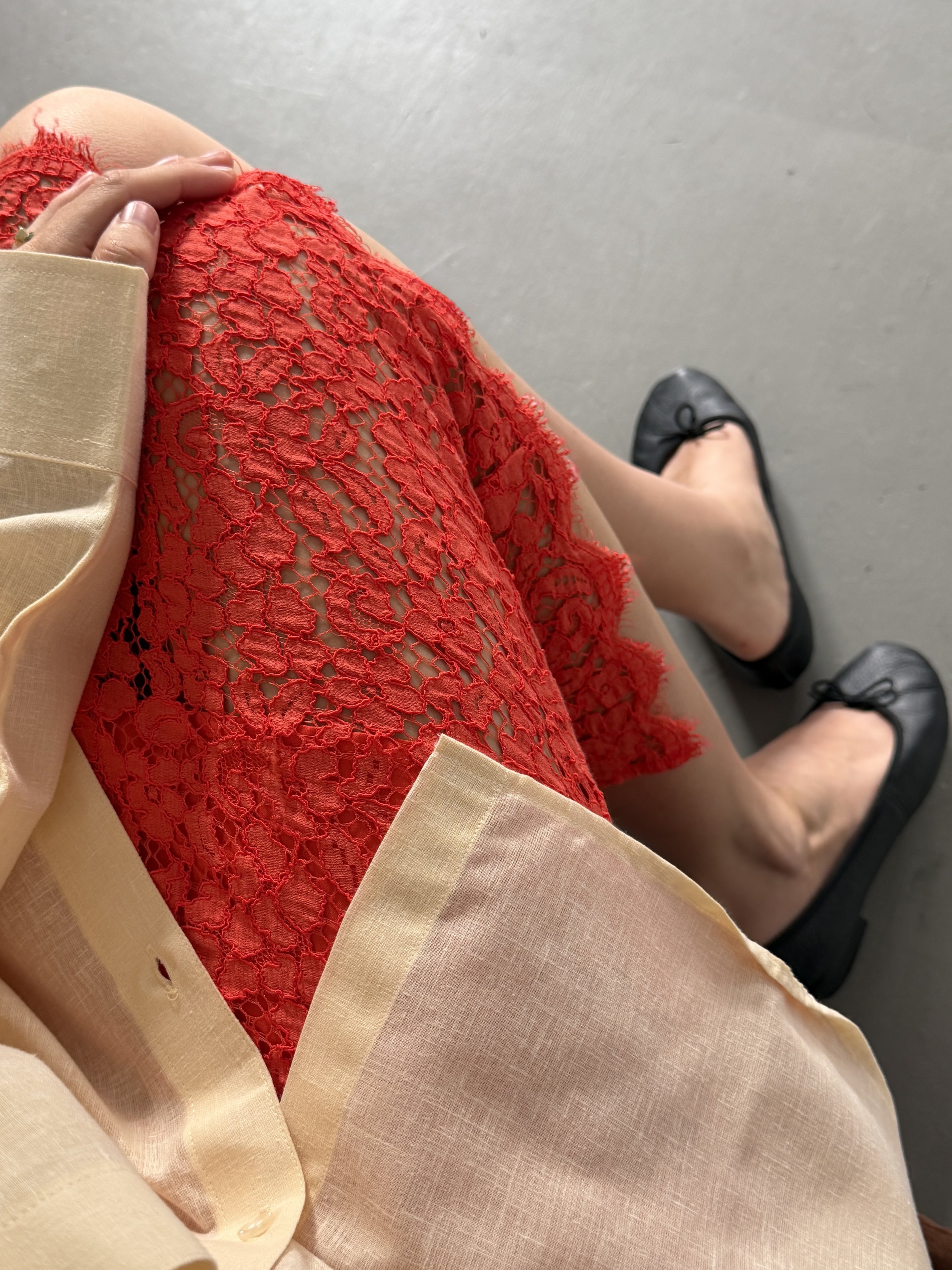 vibrant red lace skirt