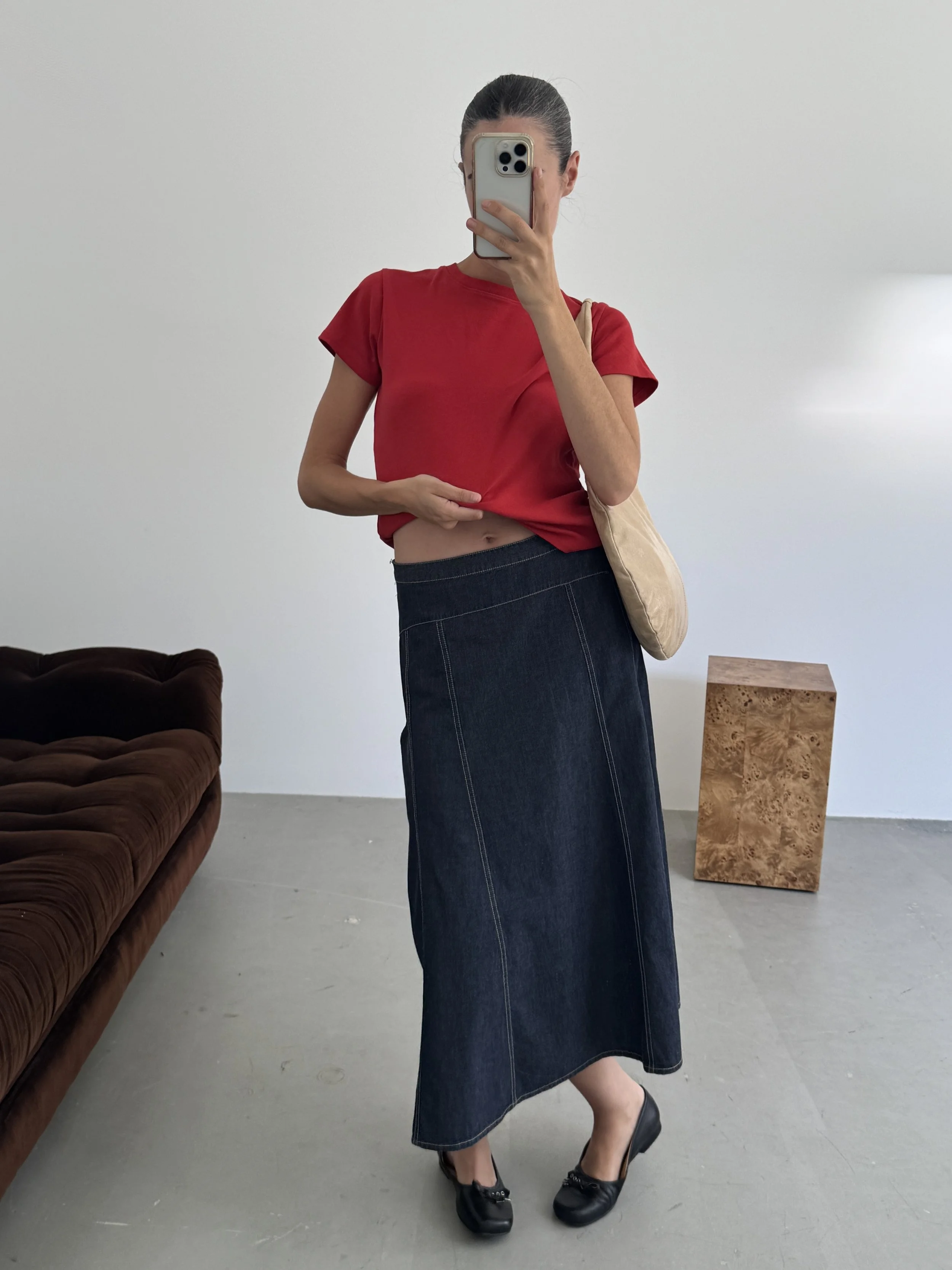 DENIM SKIRT WITH CONTRAST STITCH