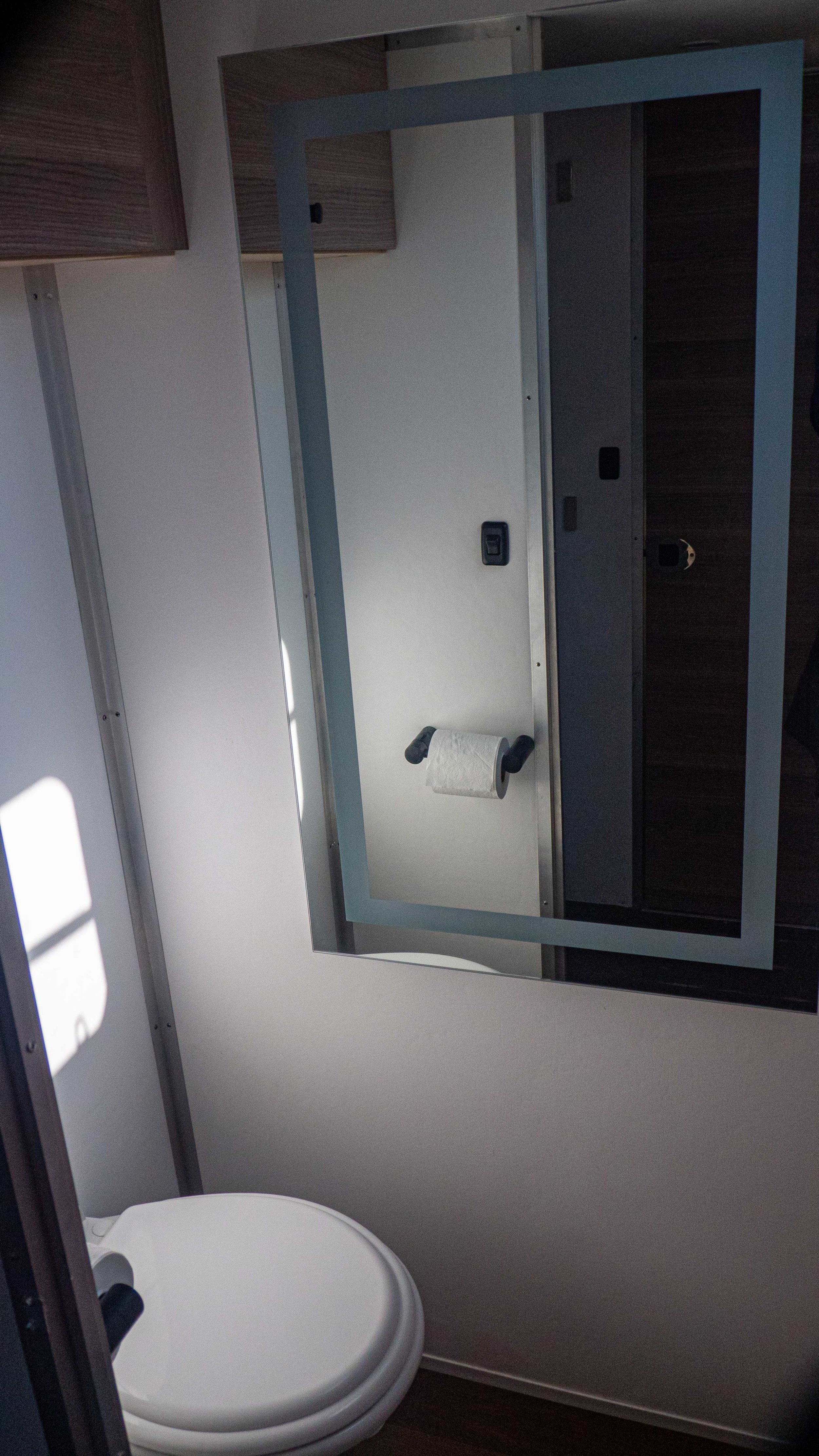 dometic foot pedal flush toilet, 3/4 length lighted mirror