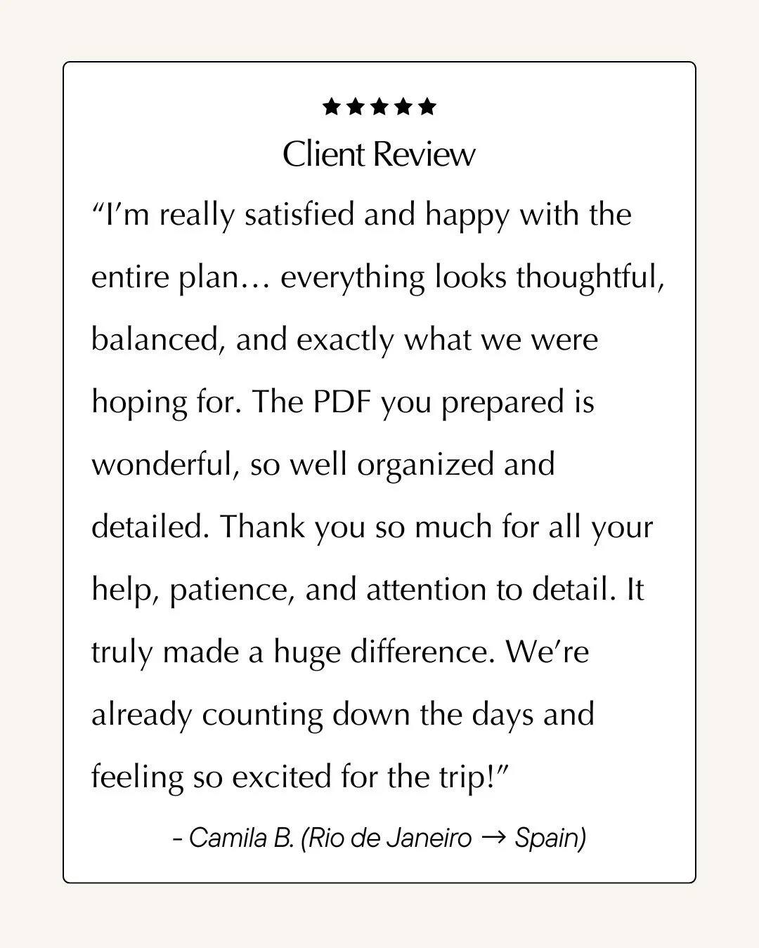 Camila and her family are counting down the days until their Spain adventure, and I could not be more excited for them. 

Hearing how much she loved the itinerary I prepared makes me so happy. 

Next, I&rsquo;ll be sharing some of the special experie