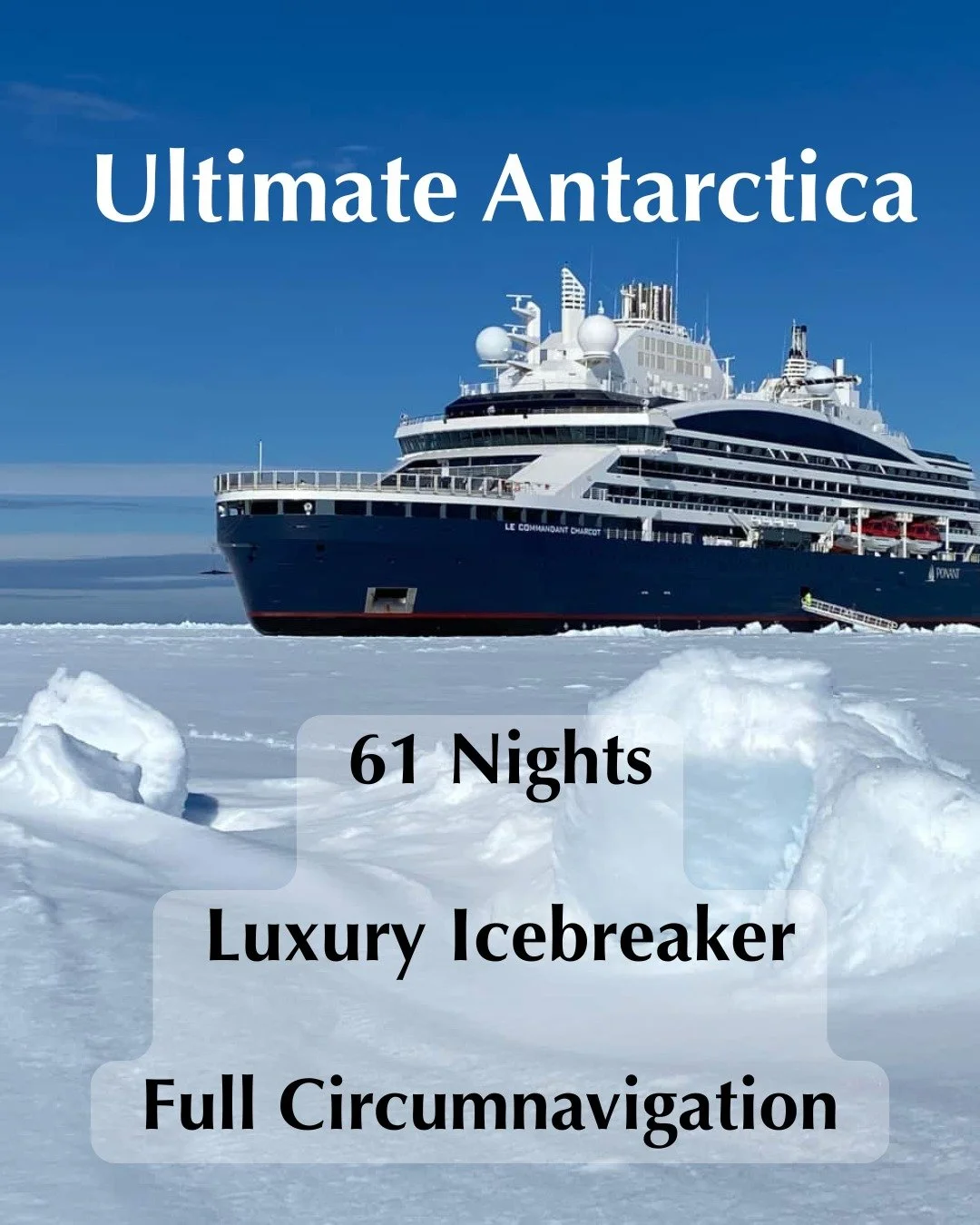 In January 2028, fewer than 200 guests will sail on a 61 night journey that fully circles the White Continent on the world&rsquo;s only luxury icebreaker.

This is a chance to see Antarctica in its entirety. 

You can explore all five Antarctic seas,