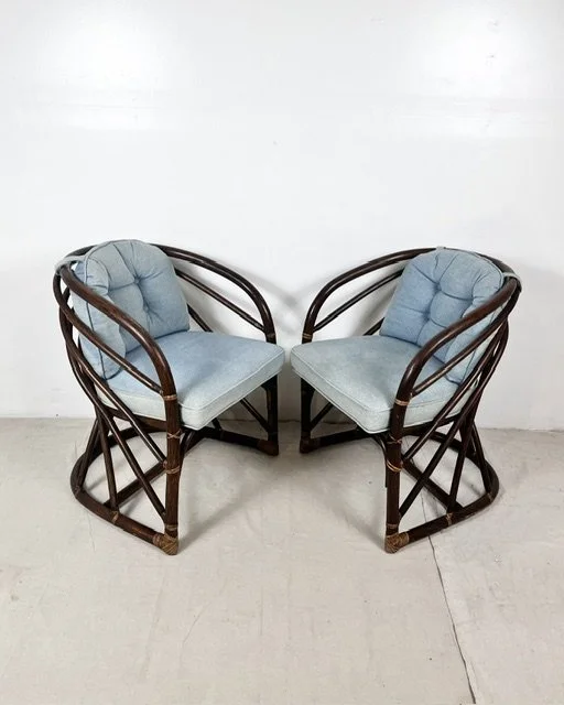 Vintage Round Bent Rattan Chairs- A Pair