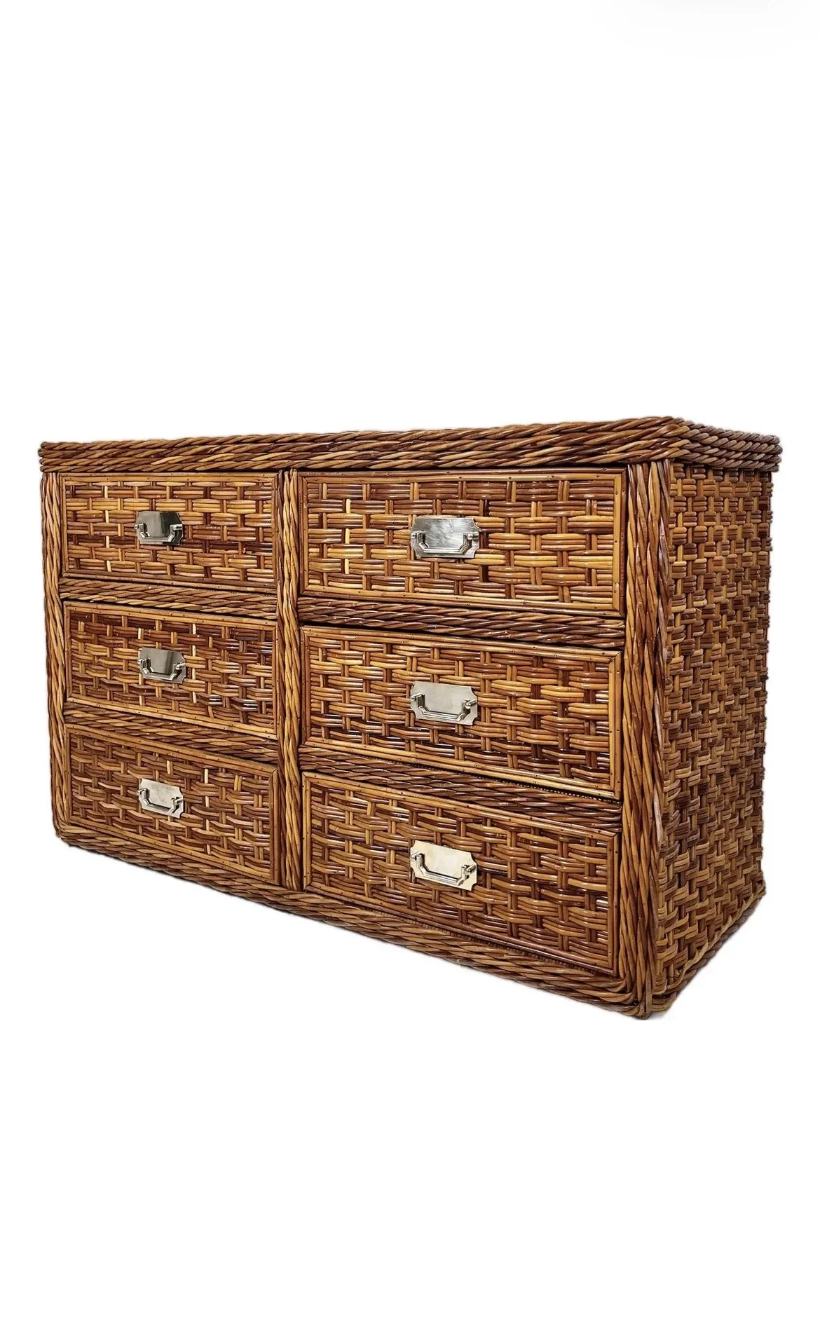 Vintage Woven Rattan Wicker Campaign Dresser