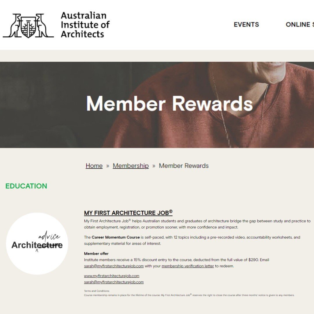 I'm excited to announce that we're now part of the @institute_architects_aus Member Rewards Program! This means EmAGN and SONA members now get 15% the Career Momentum Course!

The Career Momentum Course:
www.myfirstarchitecturejob.com/course

WHAT&rs