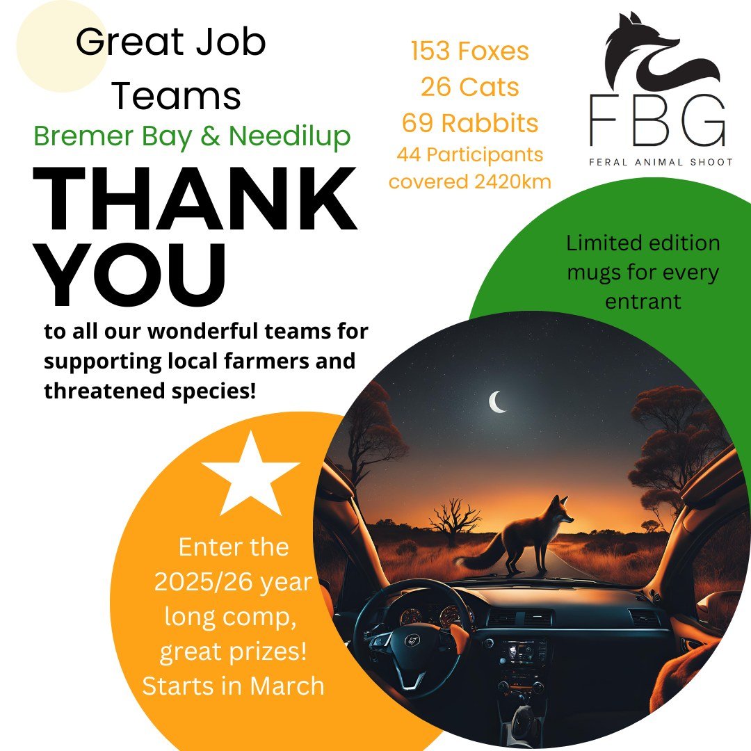 There are still lots of feral animals in the Shire so to enter for the 2025/26 year long comp or for more information on our Calici virus release contact FBG or follow the link here or check bio for more information https://www.fbg.org.au/current.../