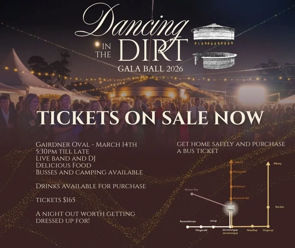 **More bus places made available on popular routes. Check website for details https://events.humanitix.com/ditd2026
#dancinginthedirt #ruralwa #greatsouthern #GreatSouthernWA #womeninagricture #growergroupalliance #fitgeraldbiosphere #FitzgeraldBiosp