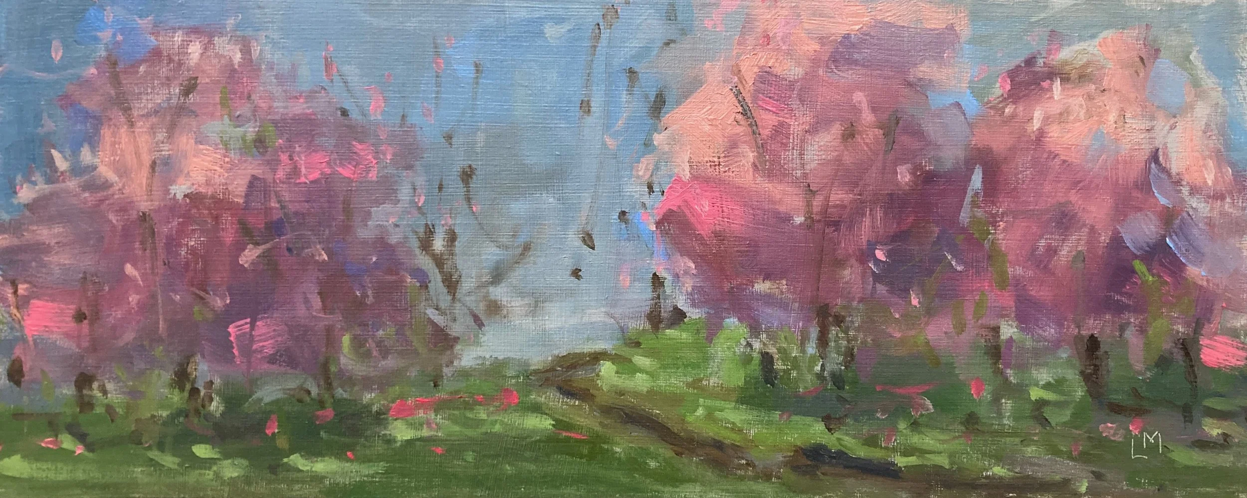 Pink Blossom Battersea Park Oil 15x35cm.jpeg