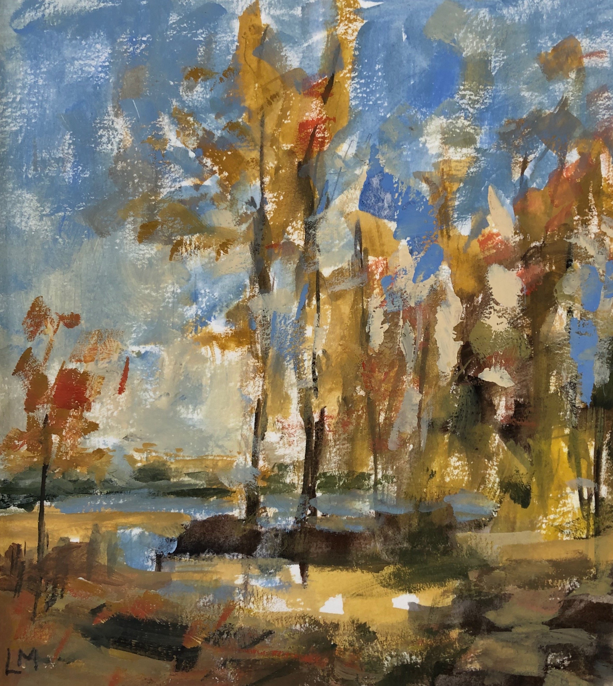 Autumn Trees By The Lake Watercolour 16x15cm.jpeg